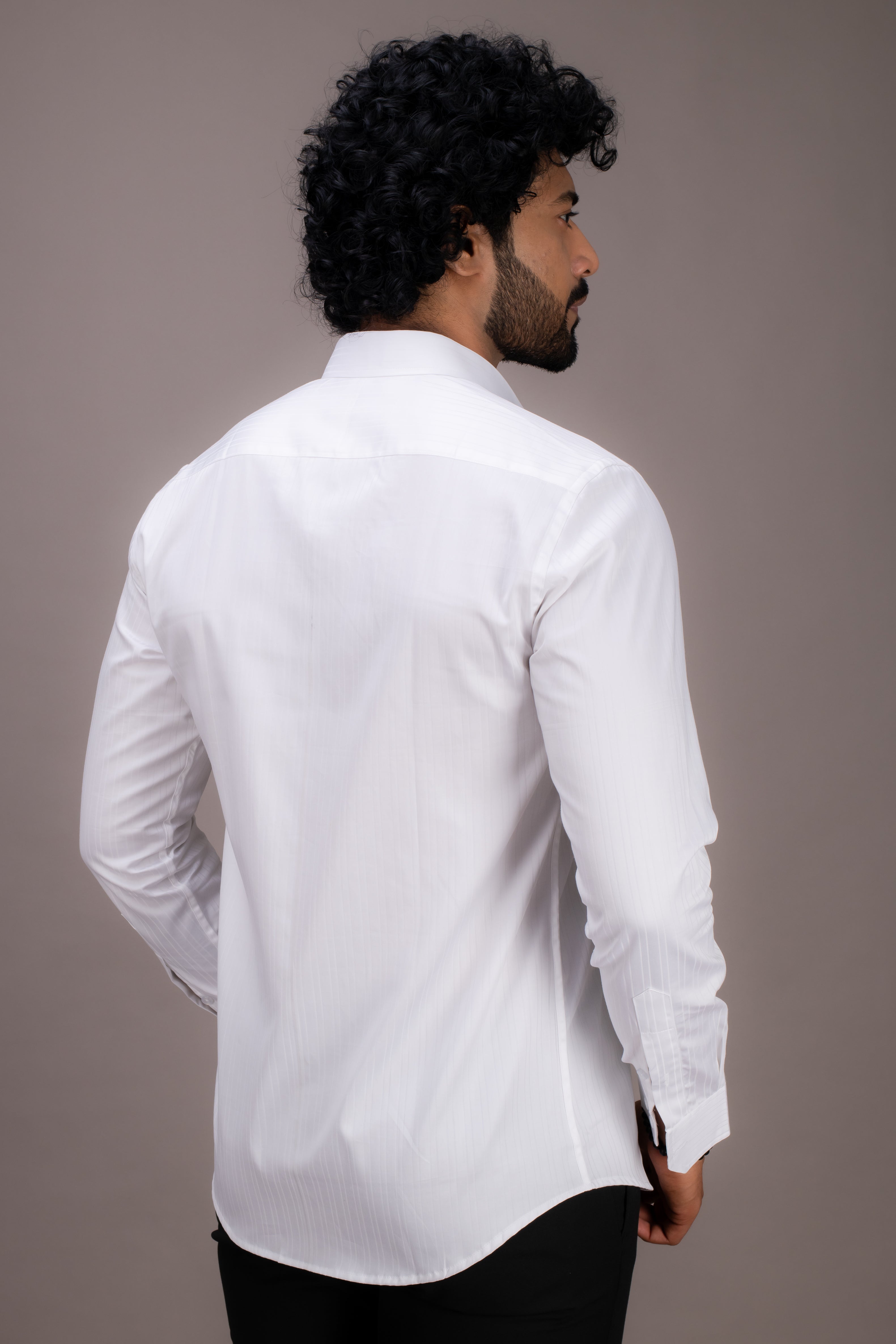 WHITE SELF STRIPES COTTON SHIRT