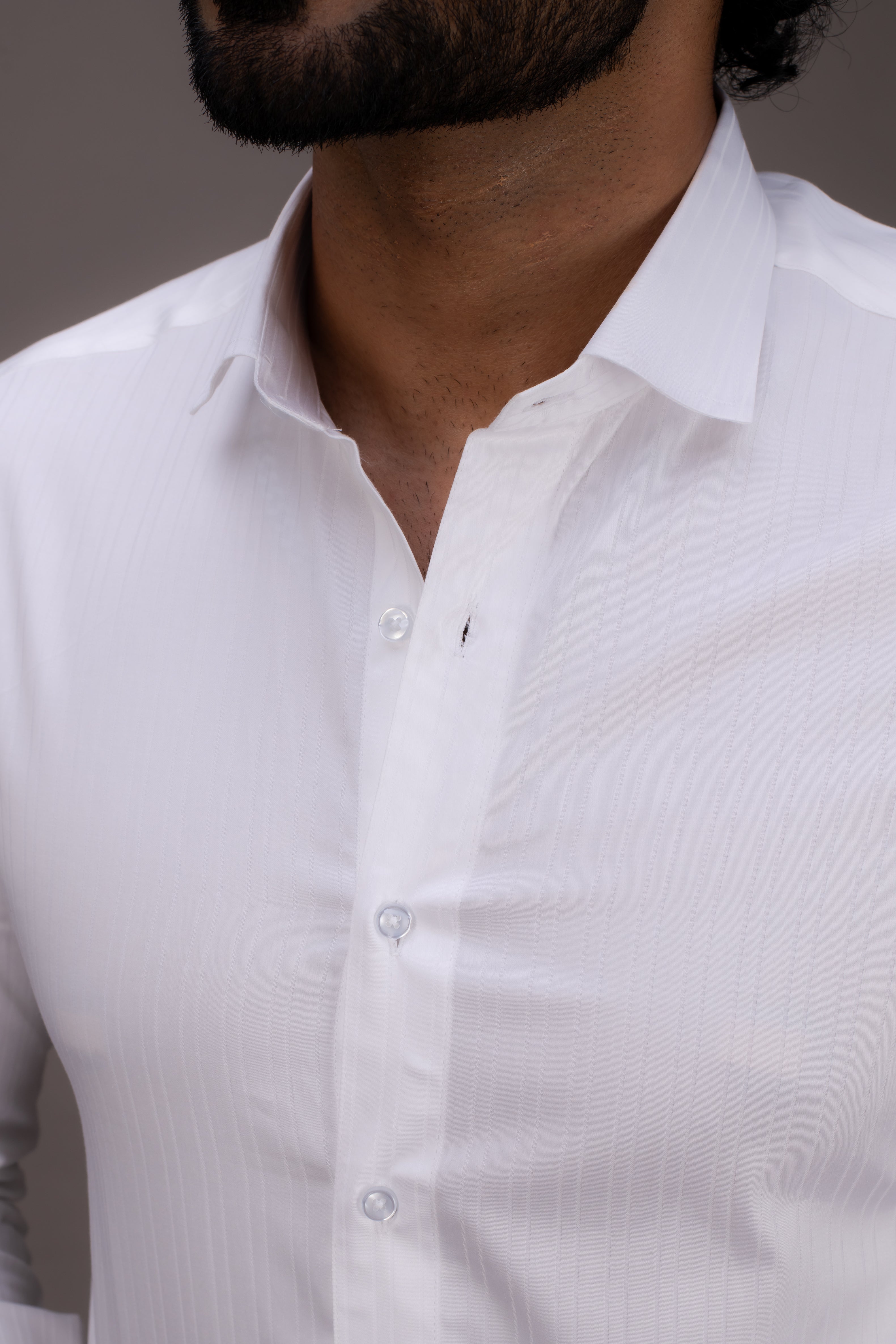 WHITE SELF STRIPES COTTON SHIRT