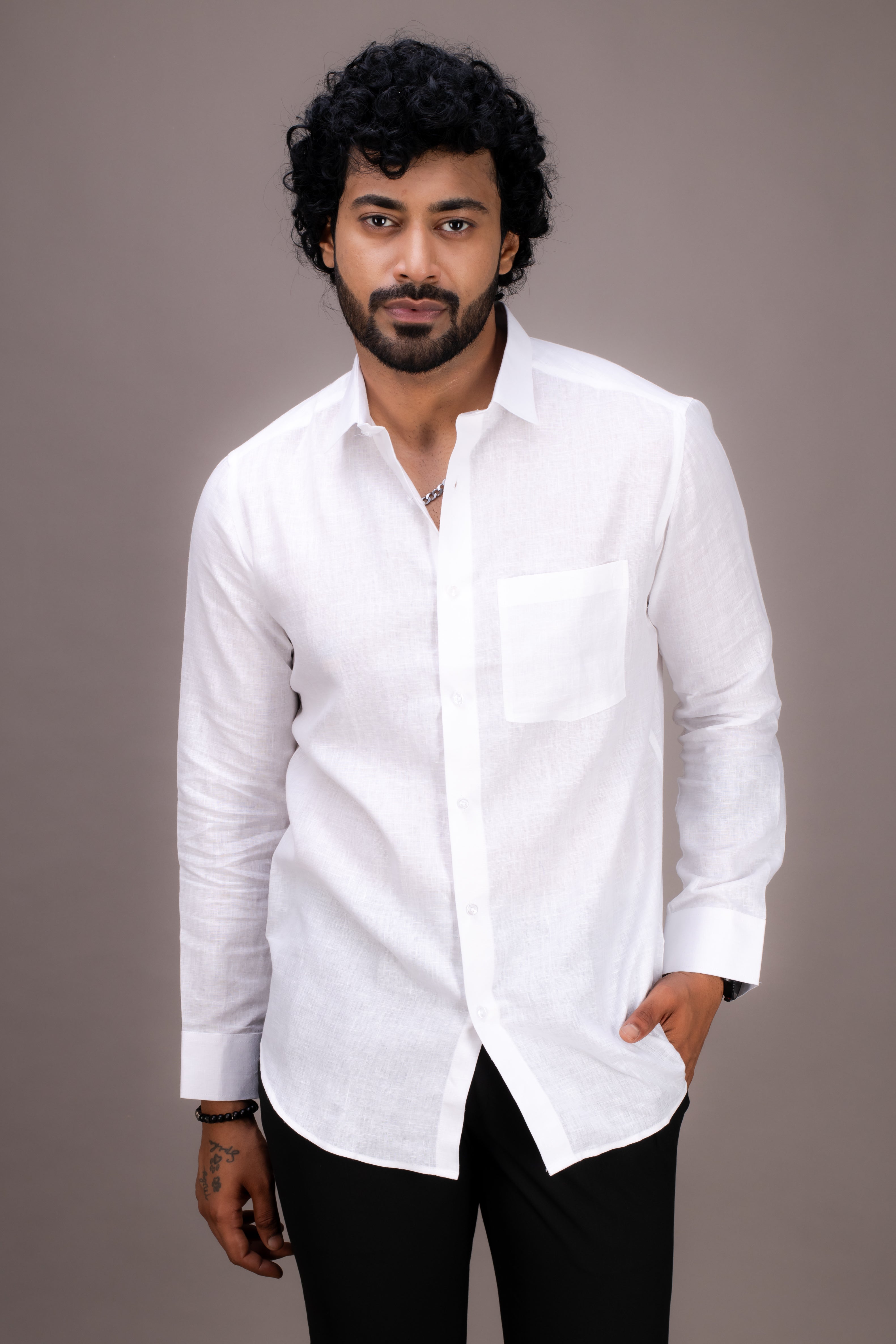 SUPERFINE WHITE 100 LEA LINEN SHIRT