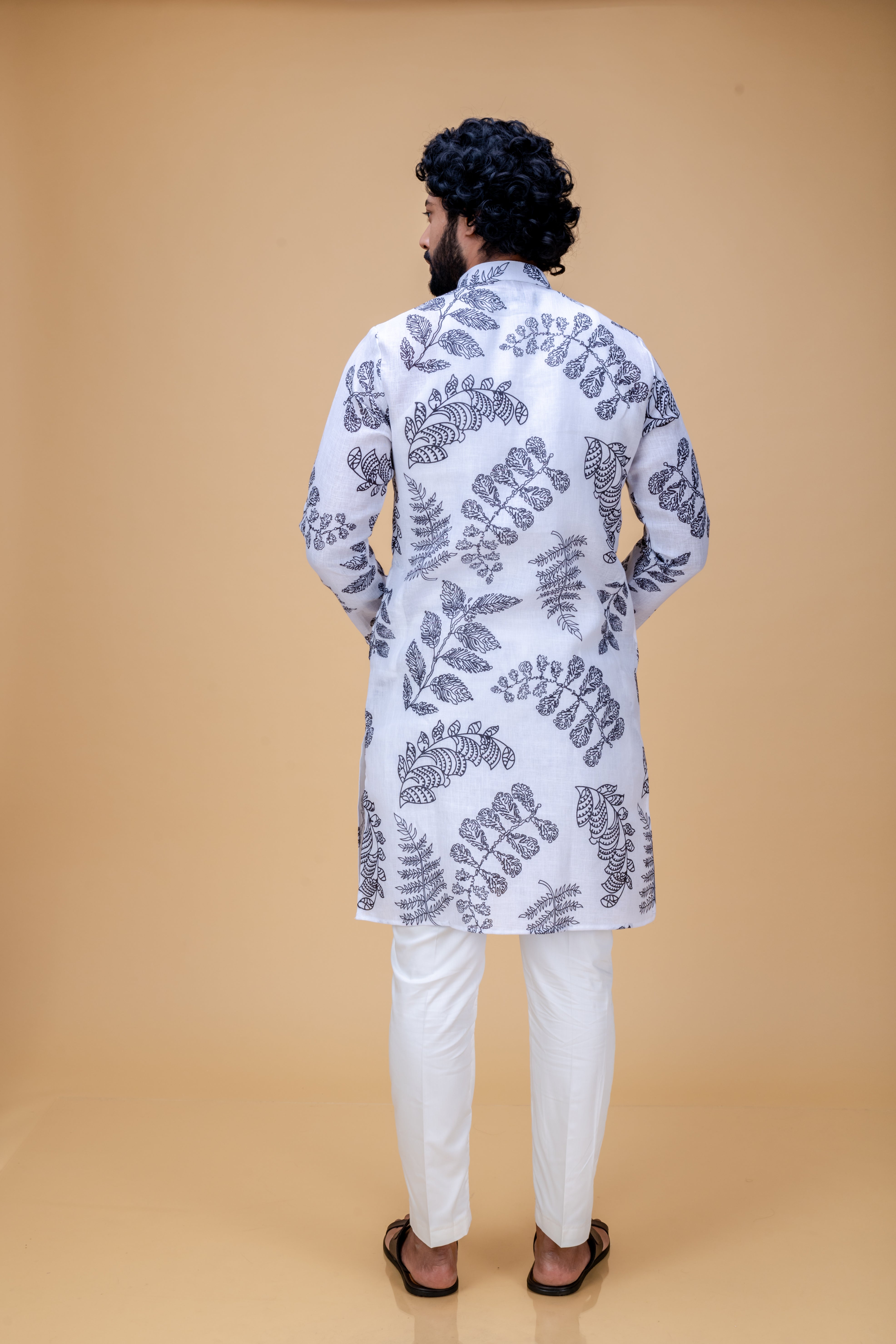White leaves printed kurta