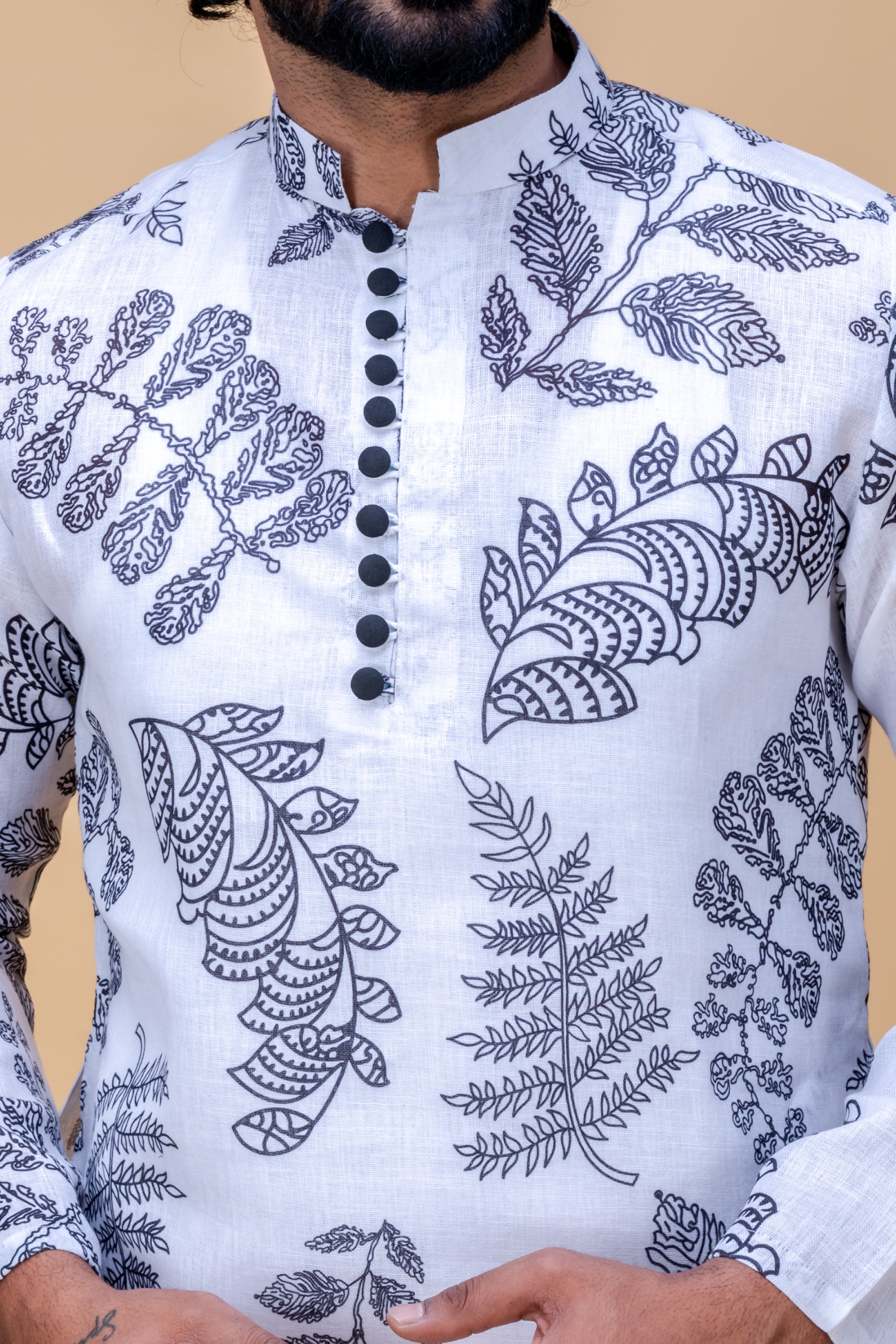 White leaves printed kurta