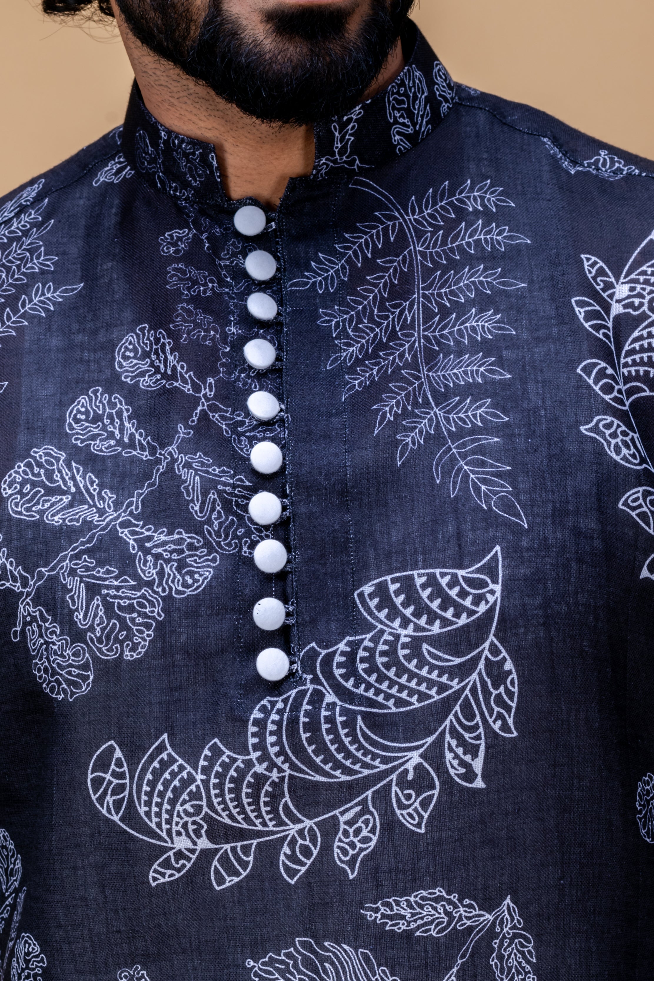 Black leaves printed kurta set