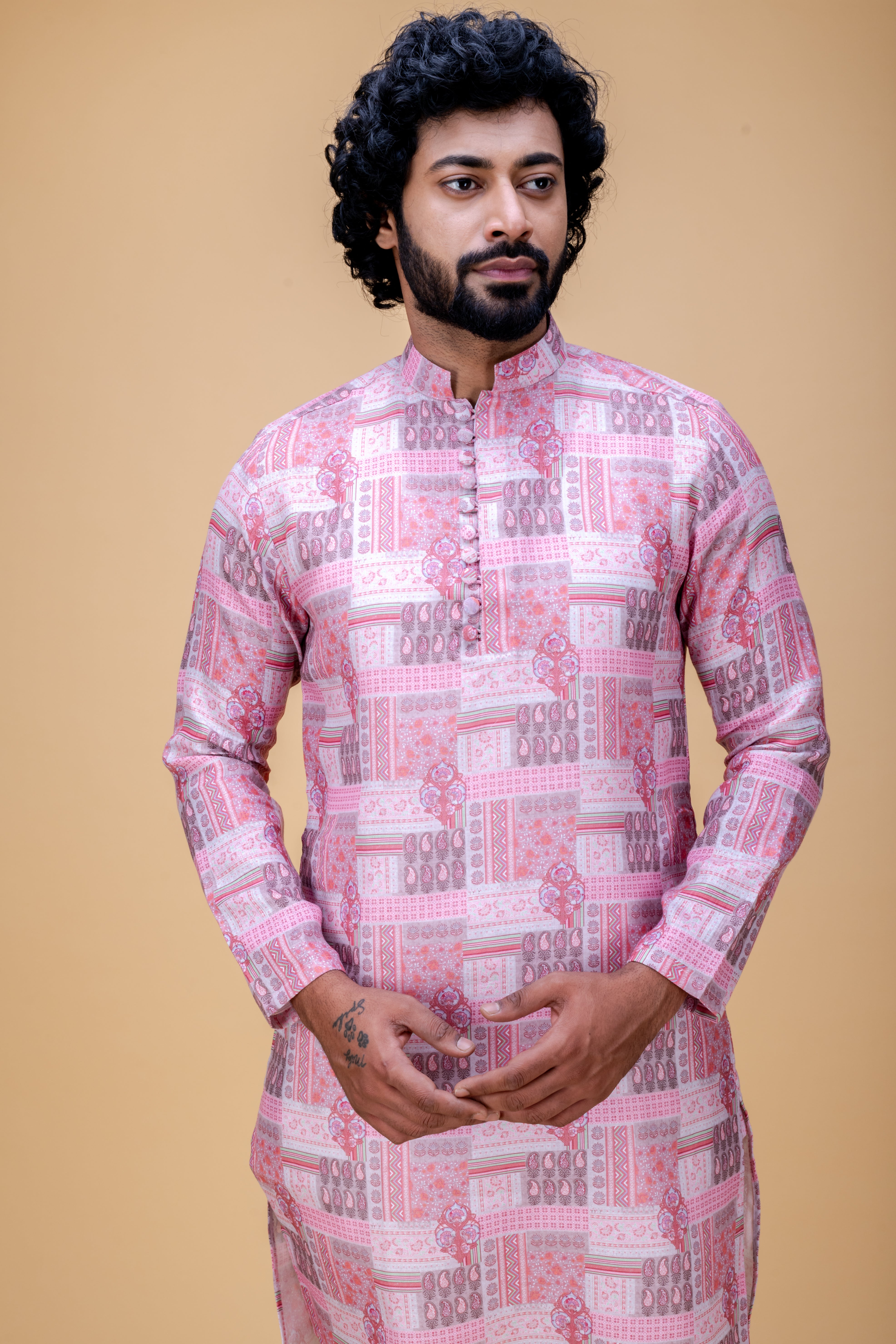Pink printed kurta set
