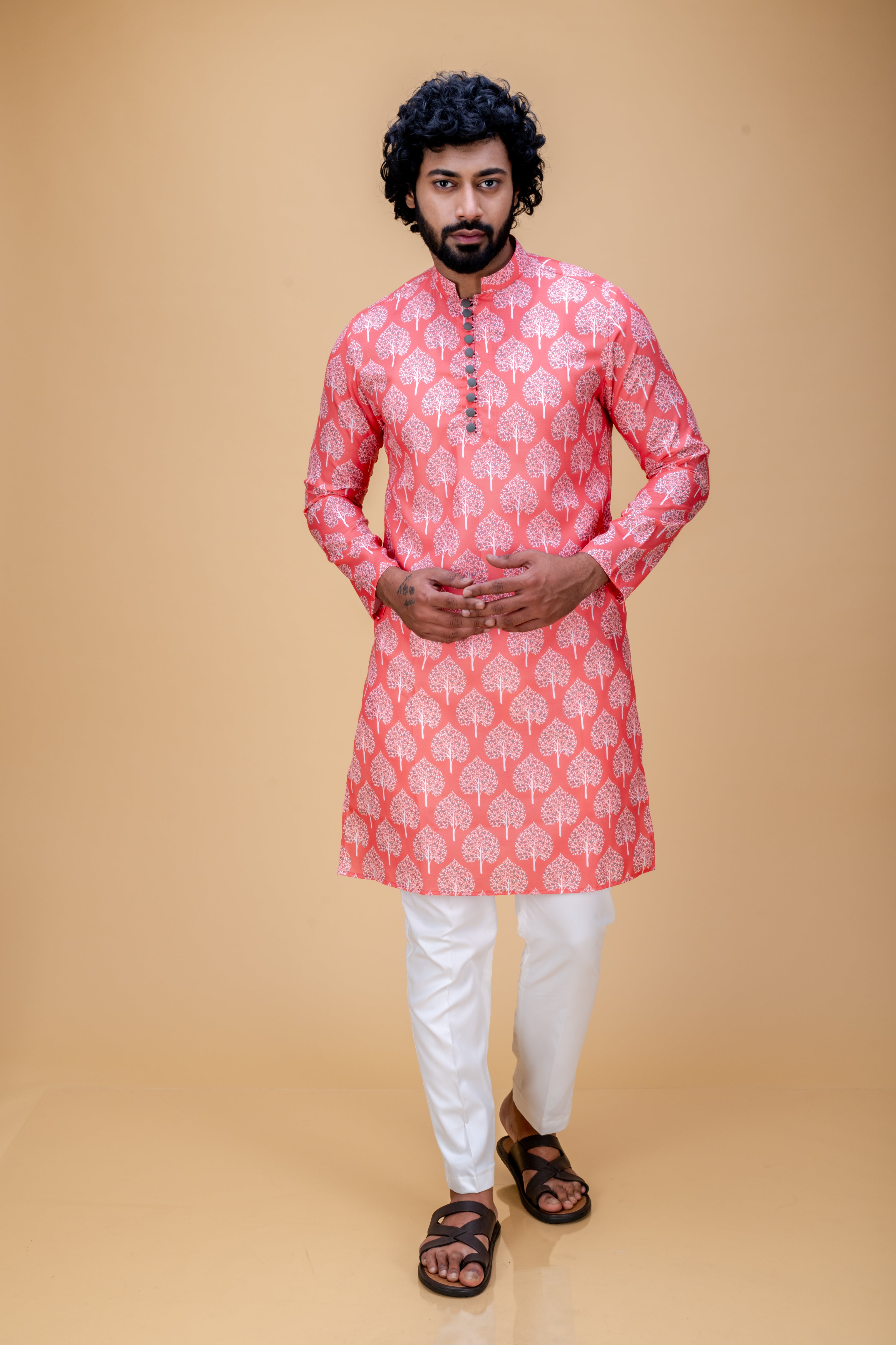 Peach Pink printed kurta set