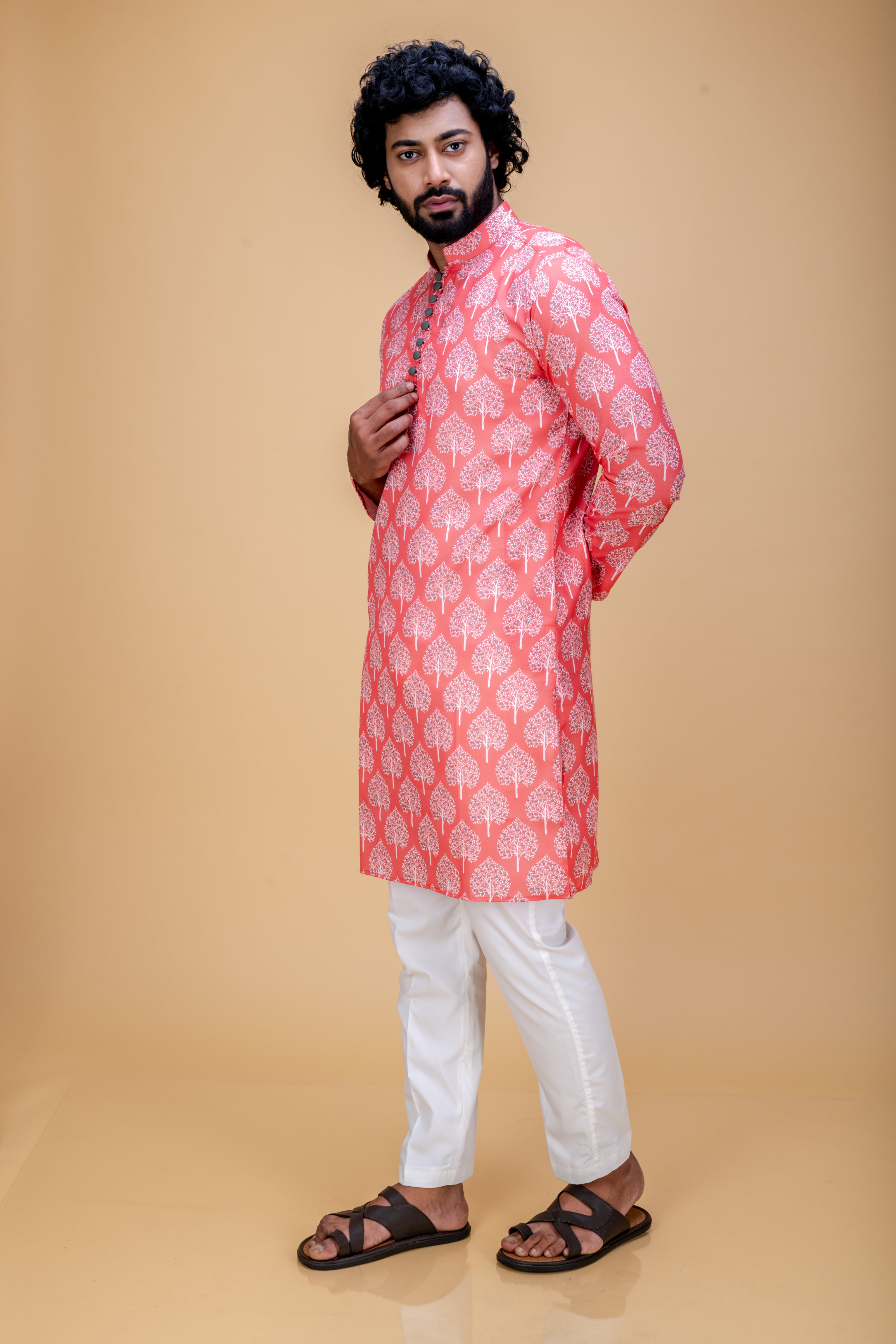 Peach Pink printed kurta set