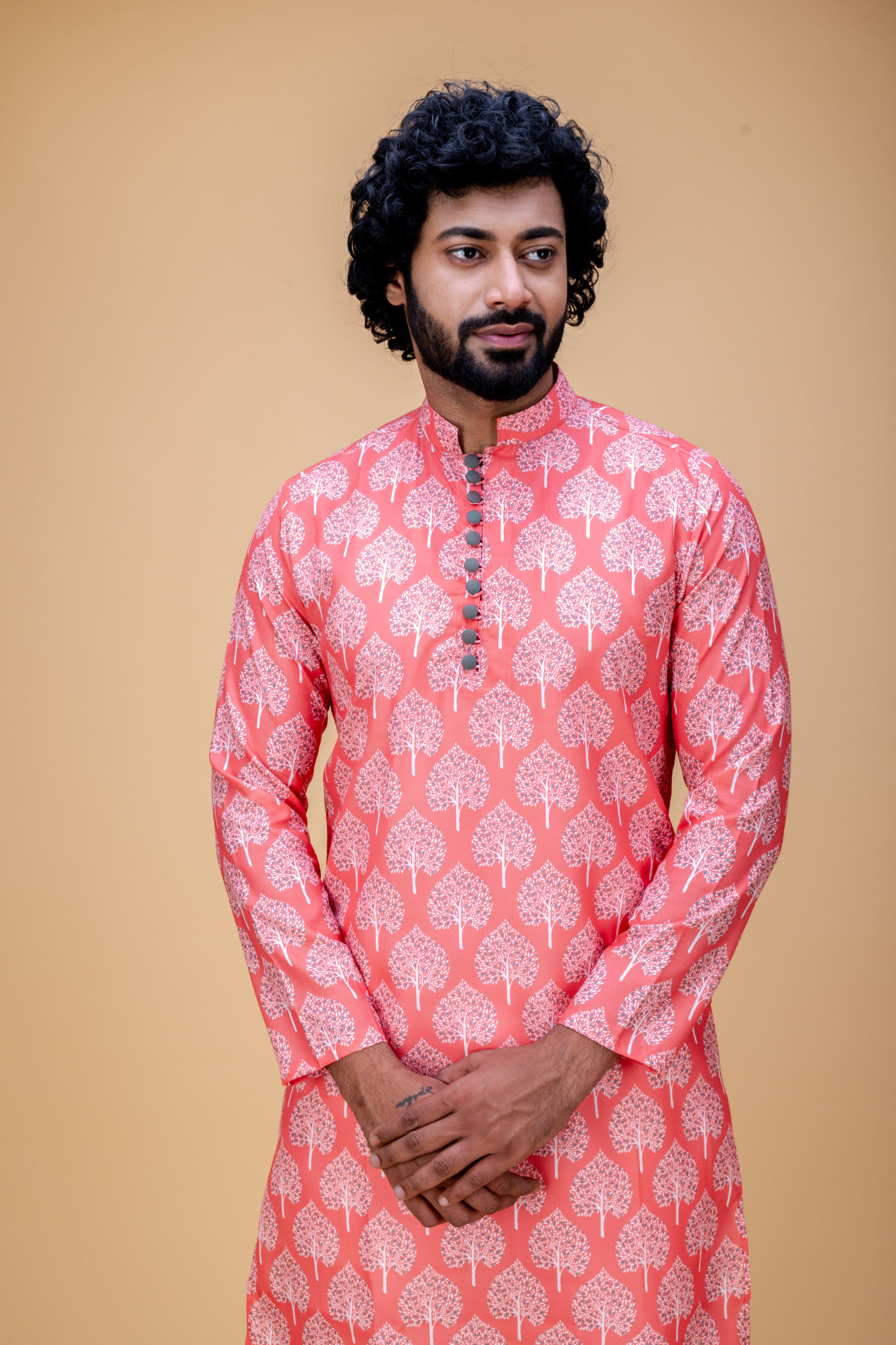 Peach Pink printed kurta set