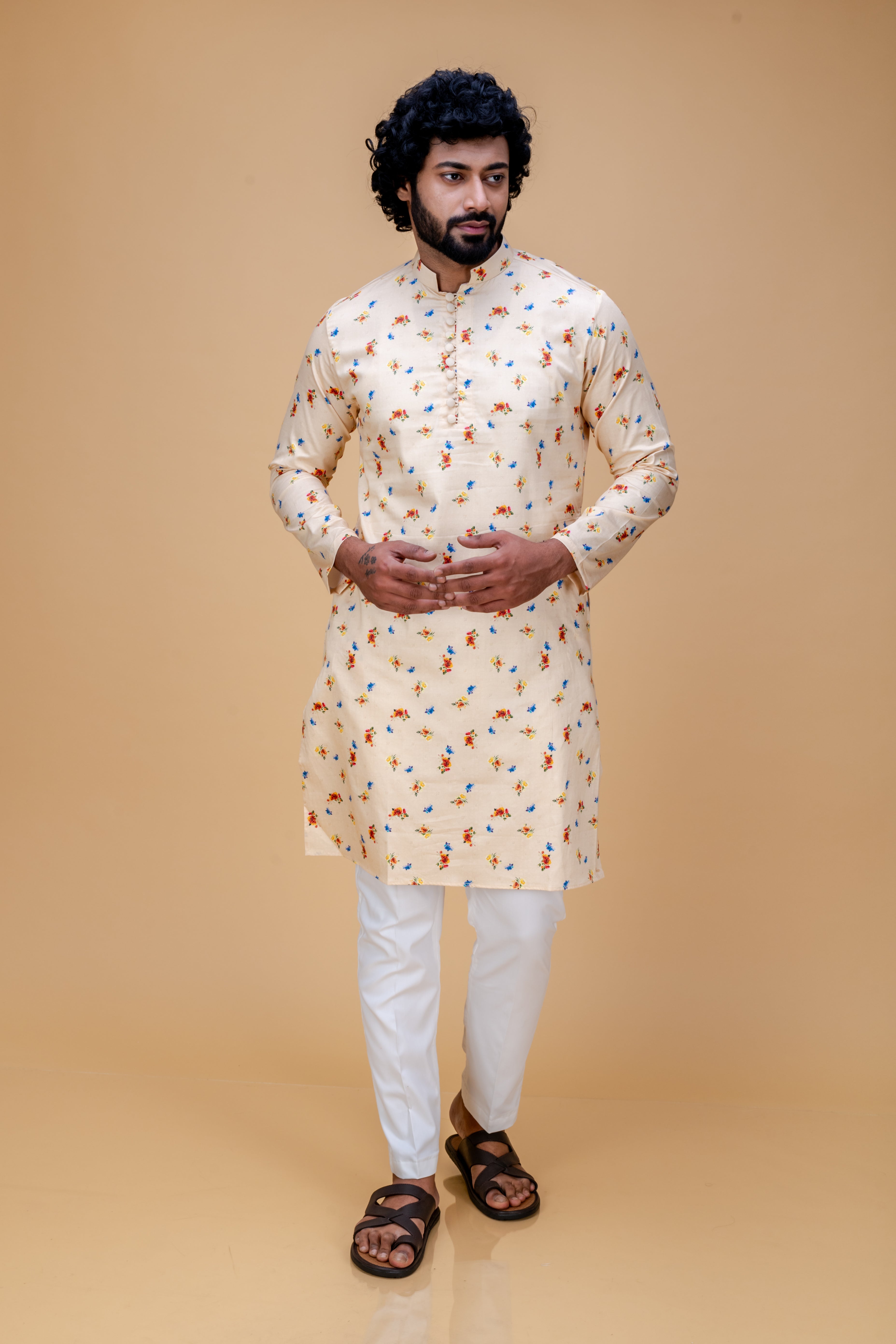 Yellow floral printed kurta set
