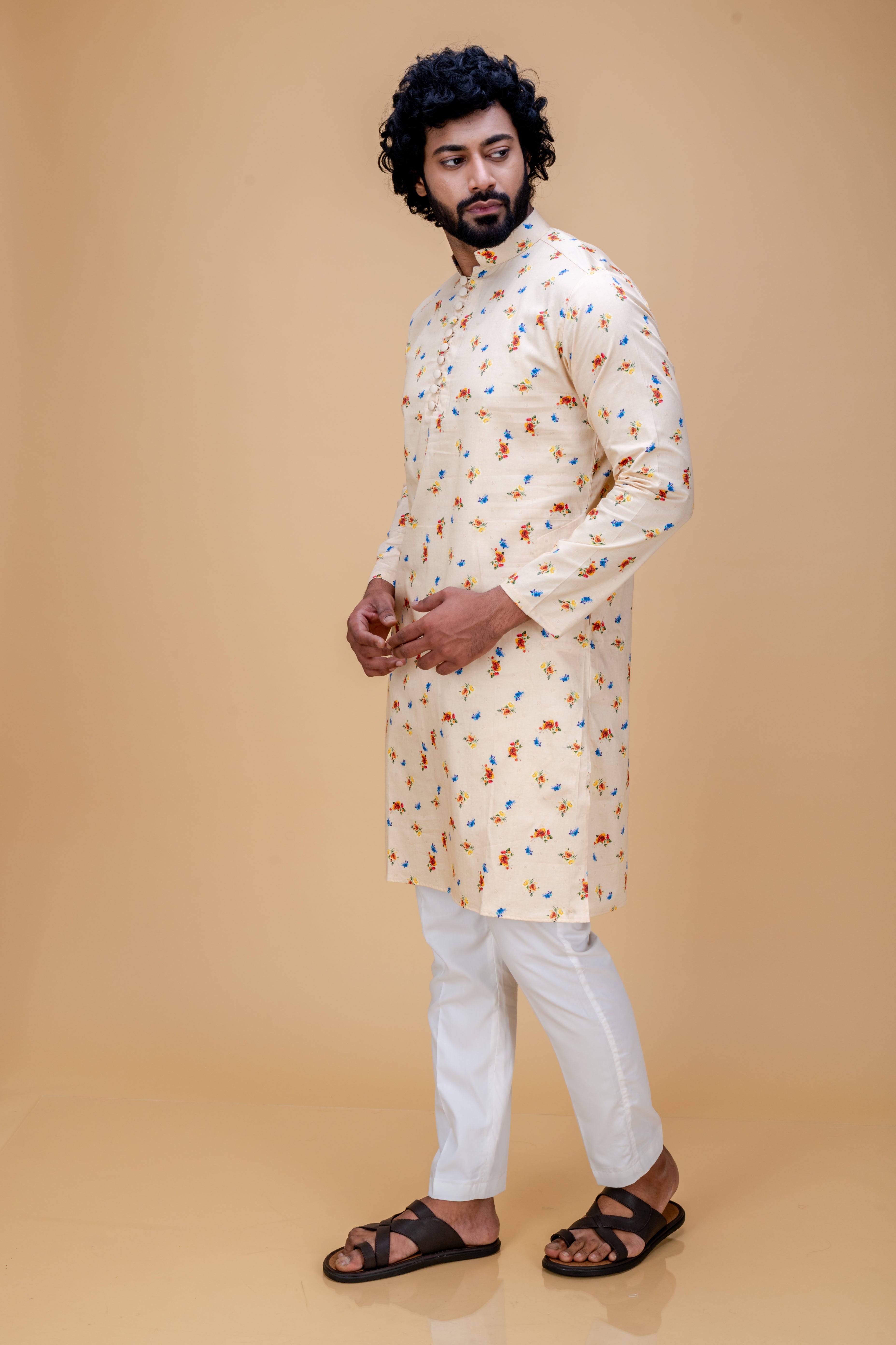 Yellow floral printed kurta set
