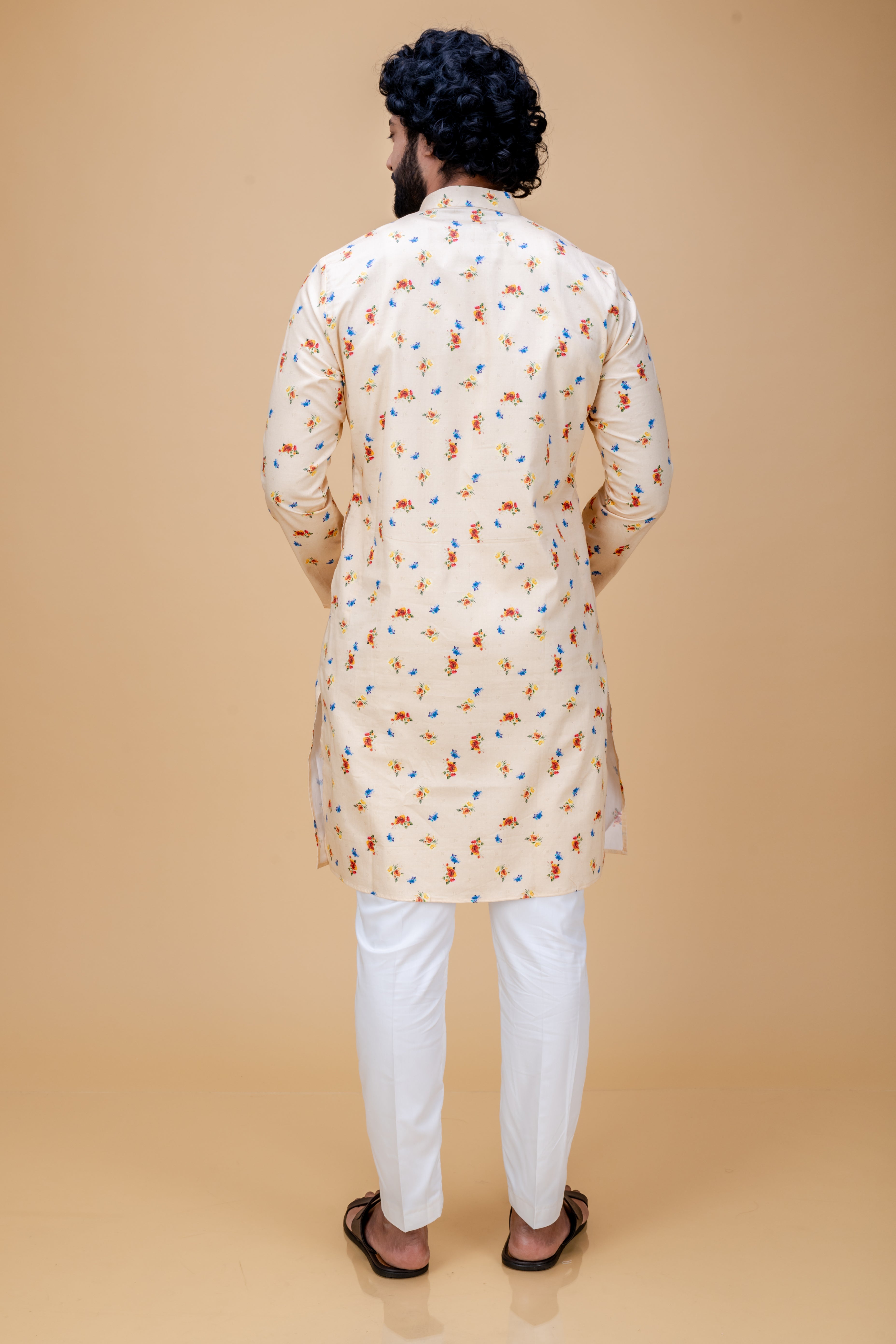 Yellow floral printed kurta