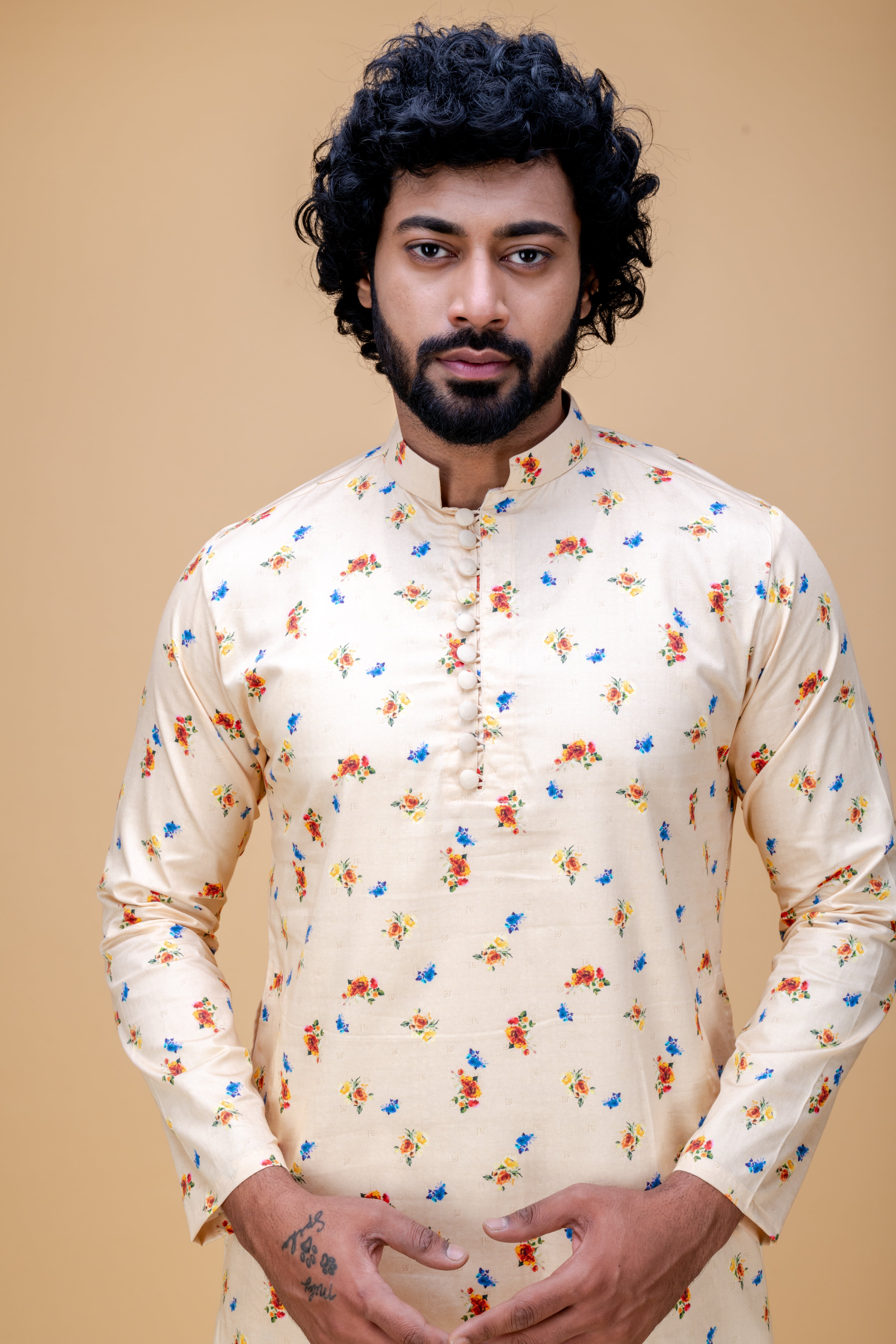 Yellow floral printed kurta