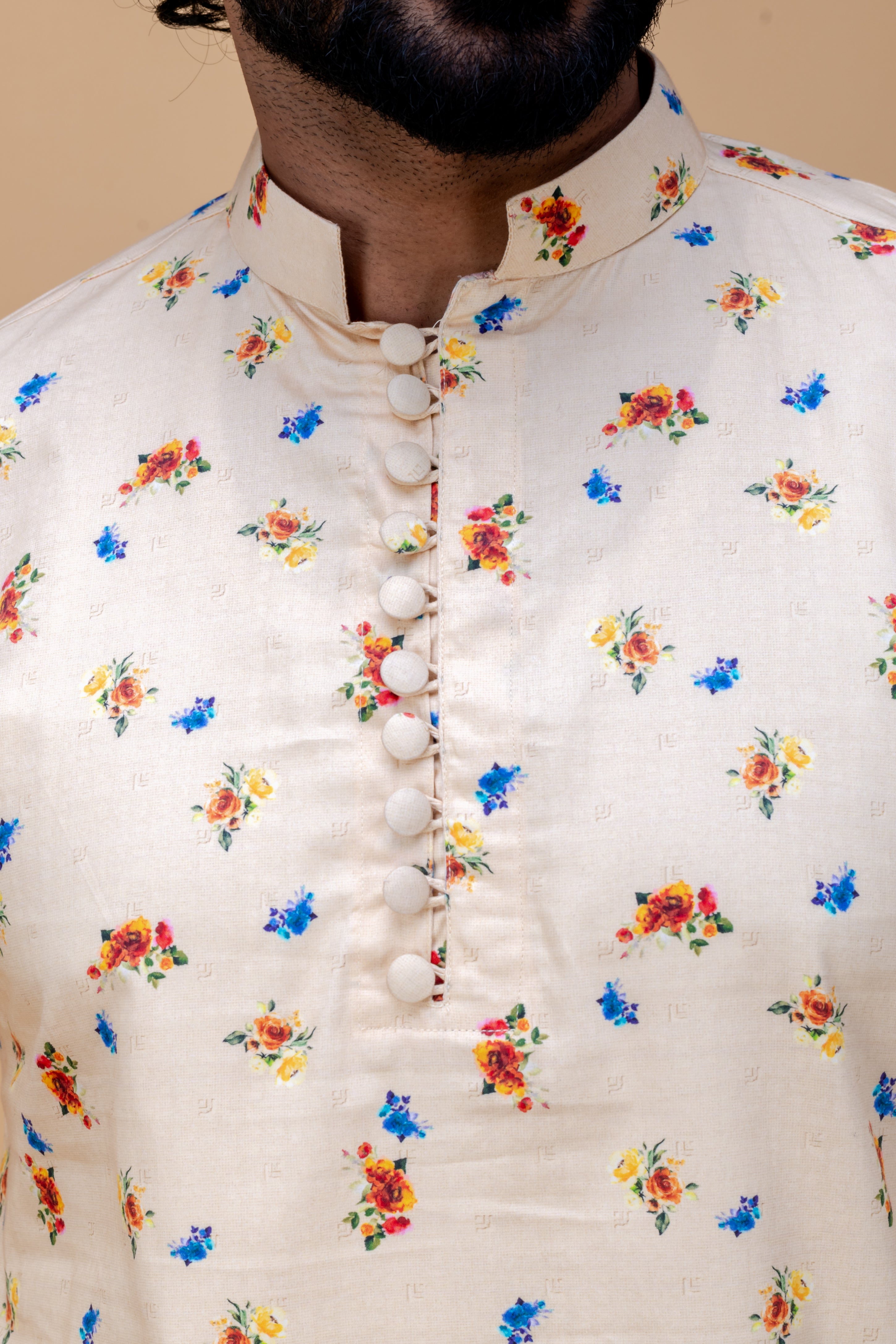 Yellow floral printed kurta