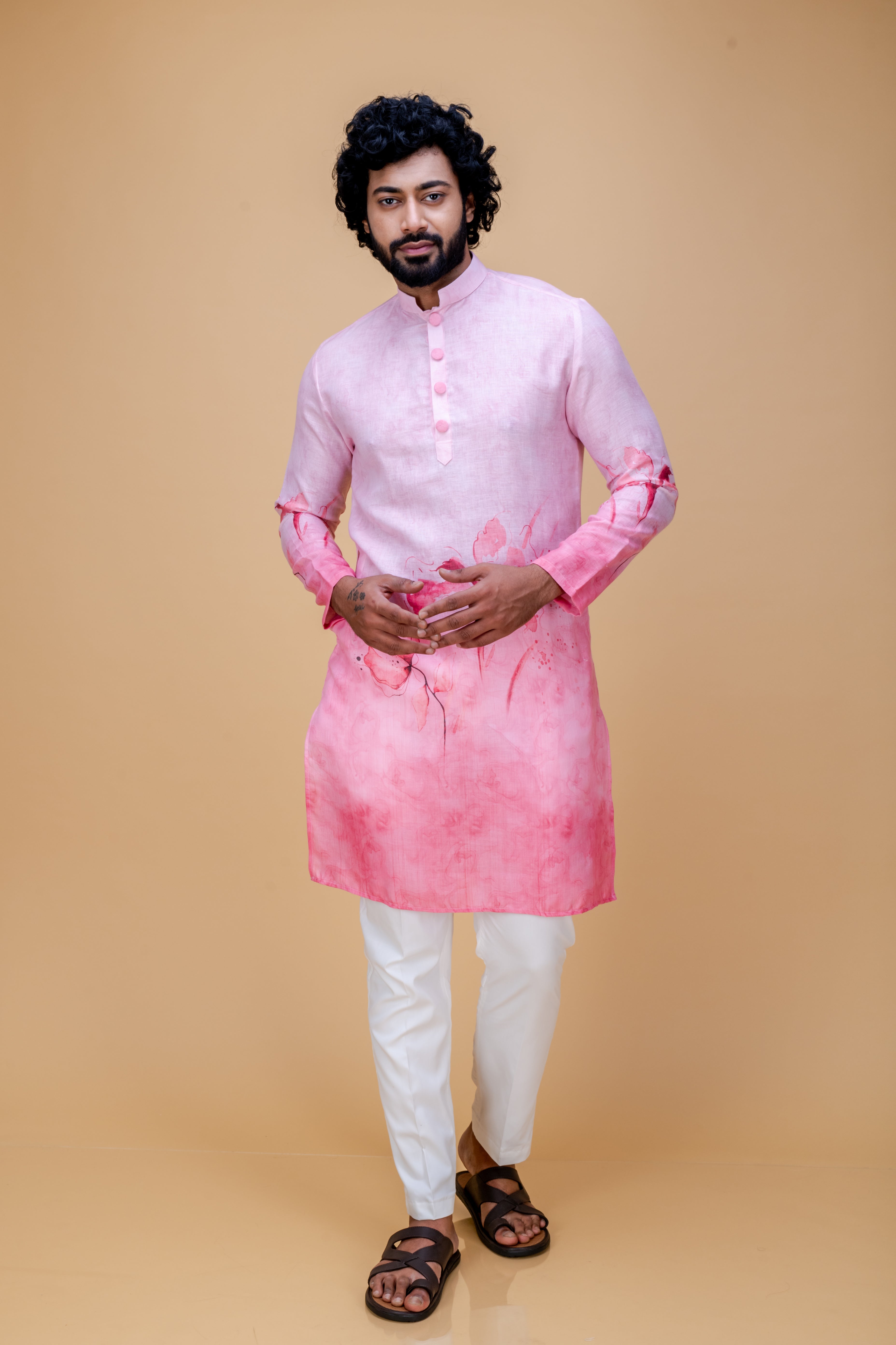 Pink floral pattern printed kurta set