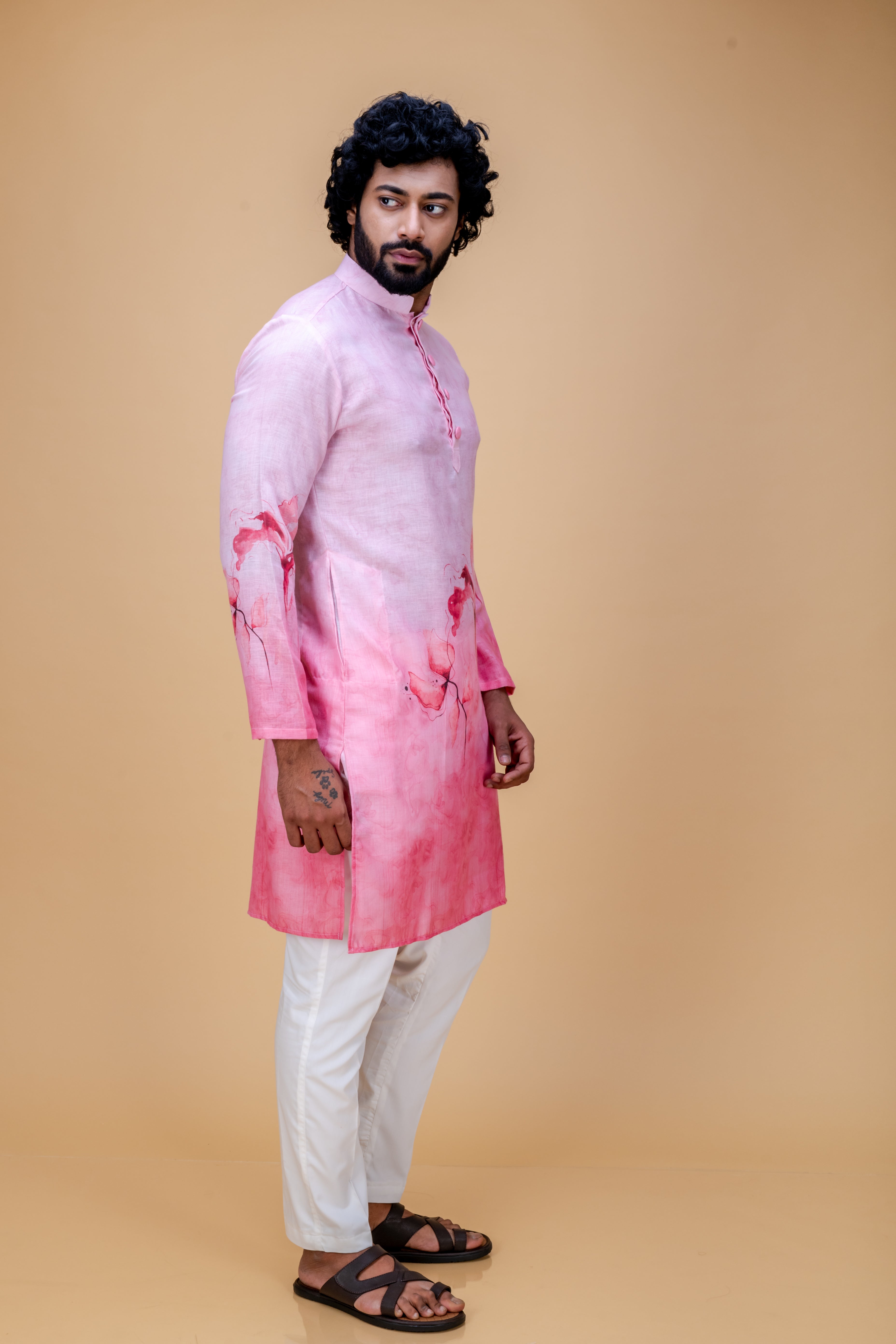 Pink floral pattern printed kurta set