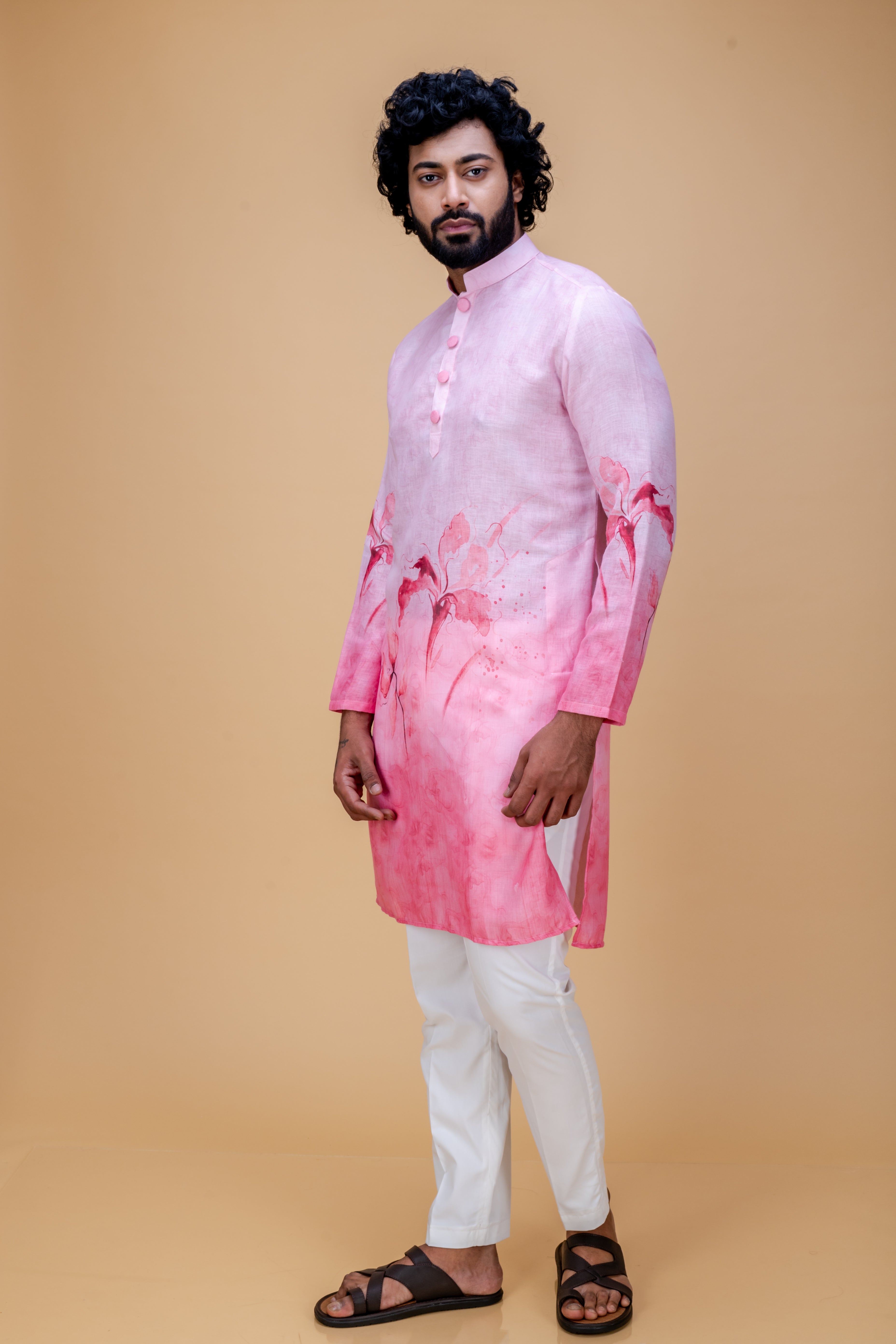 Pink floral pattern printed kurta set