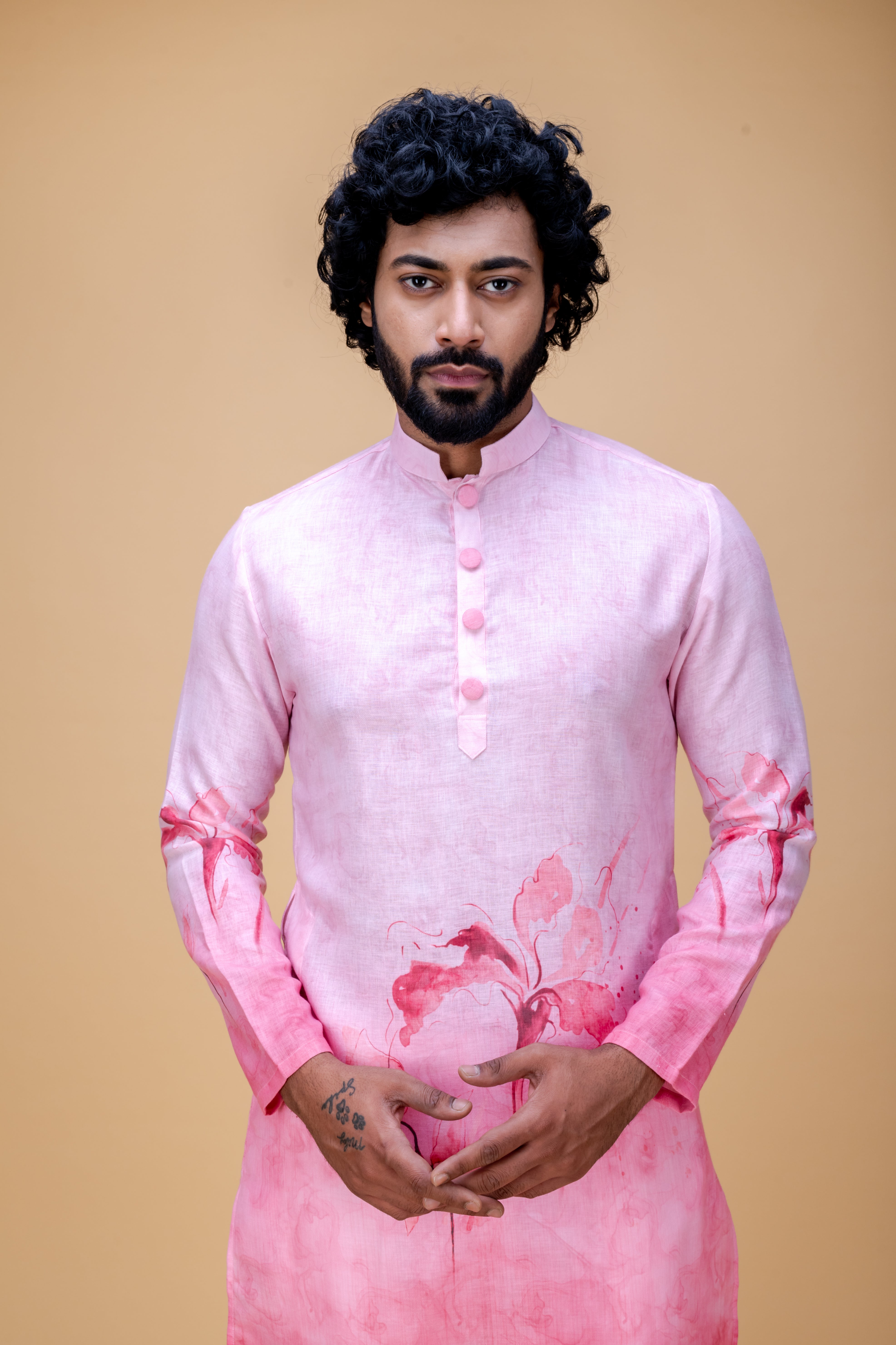 Pink floral pattern printed kurta set