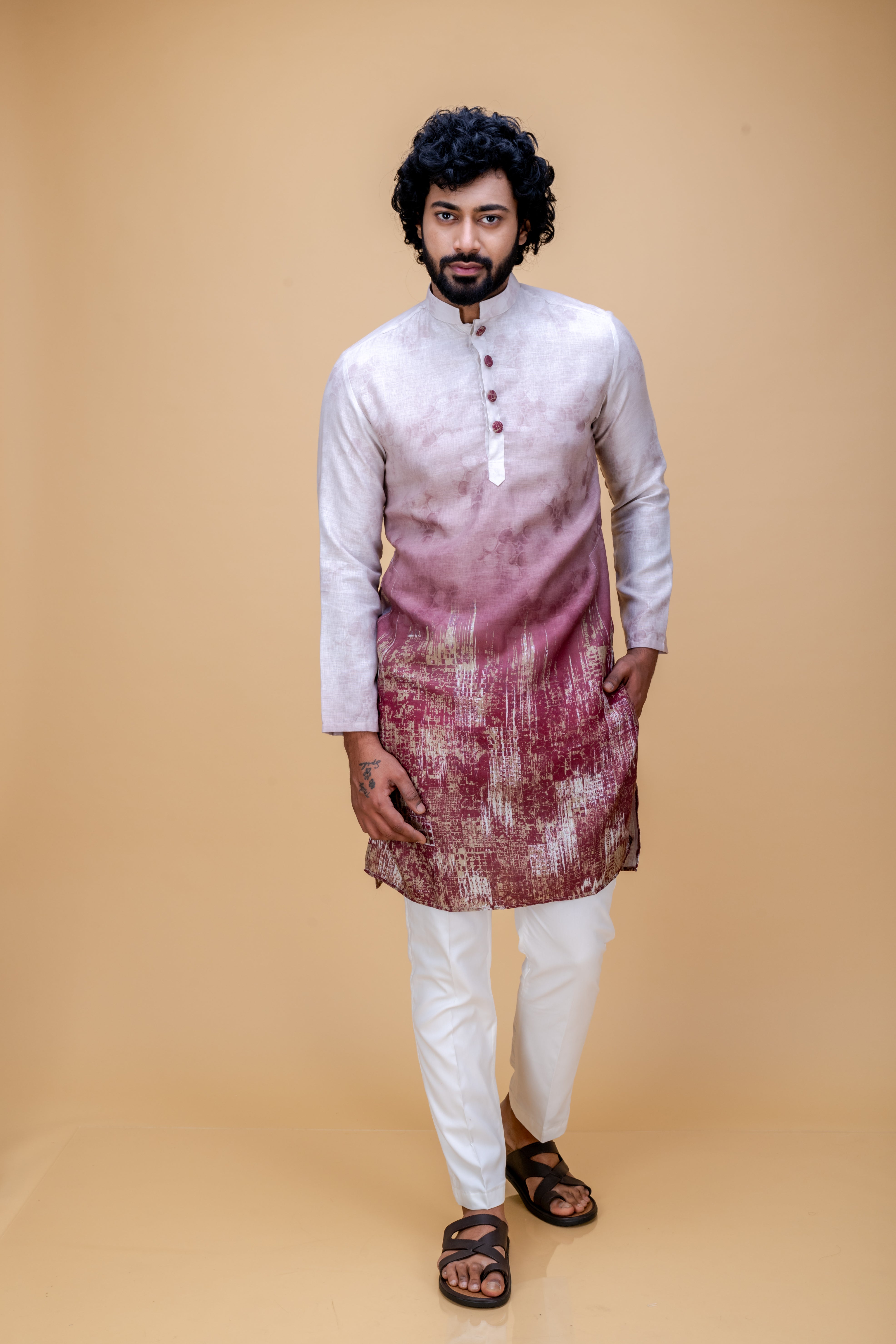 Maroon ombre printed kurta