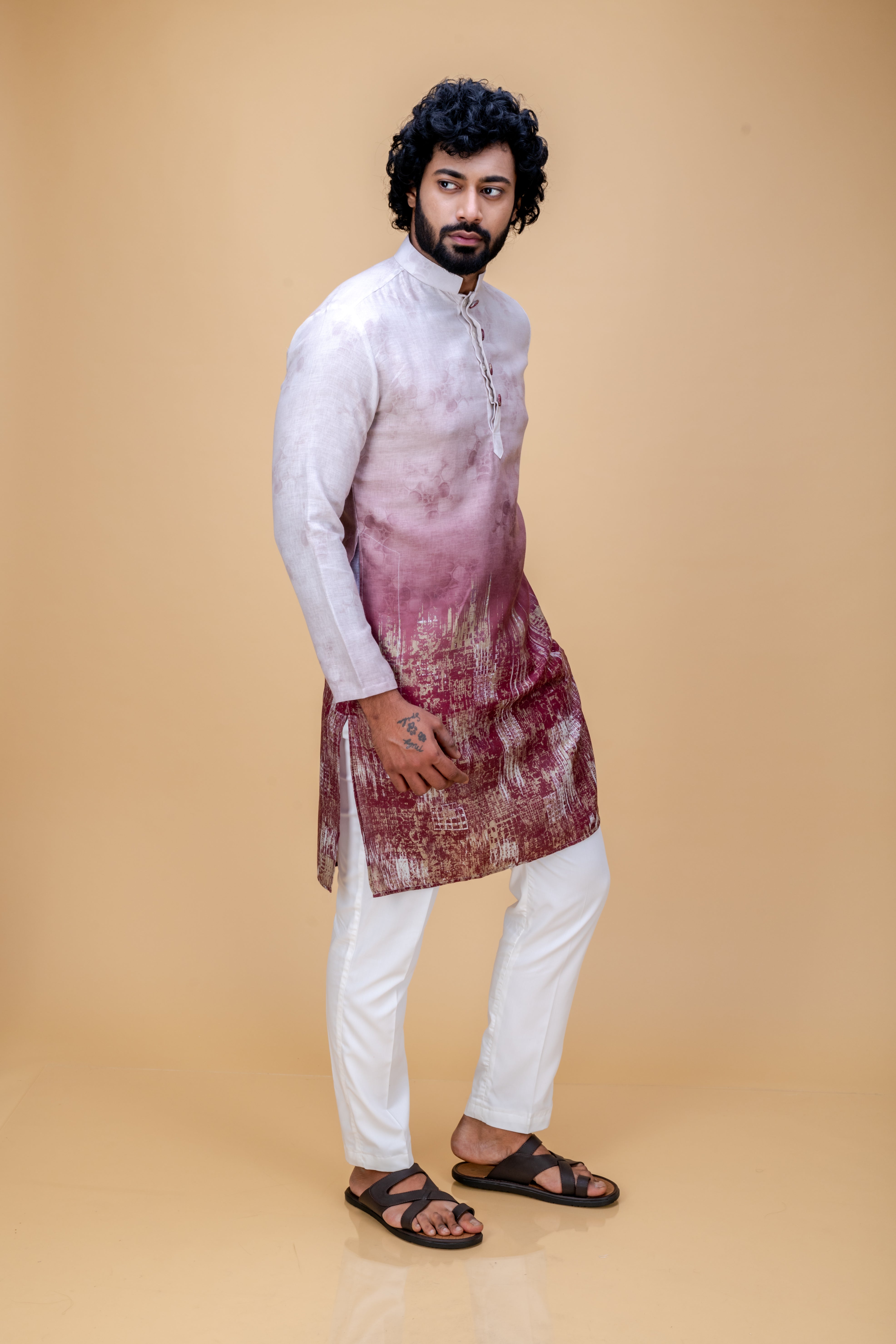 Maroon ombre printed kurta