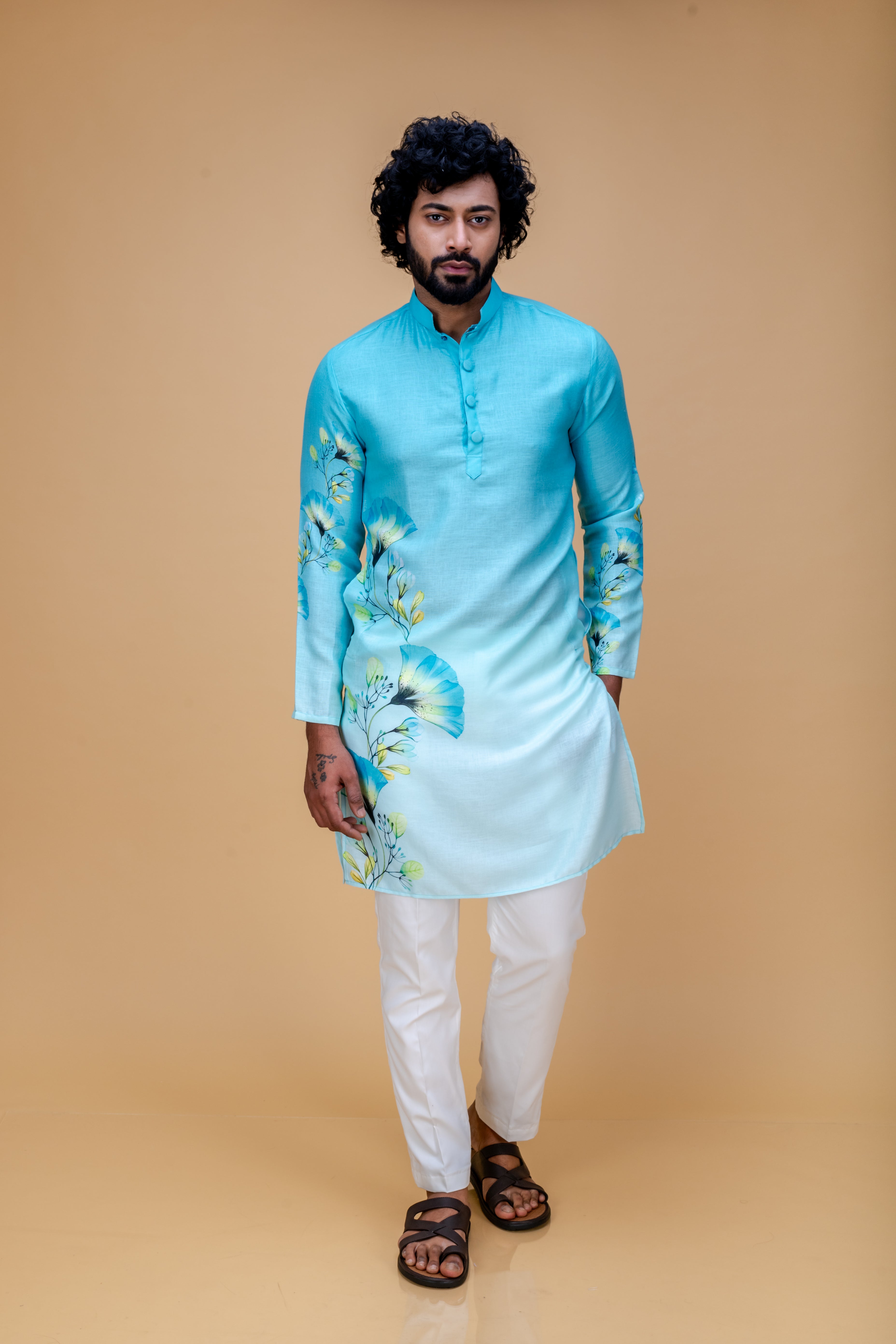 Blue ombre floral printed kurta set