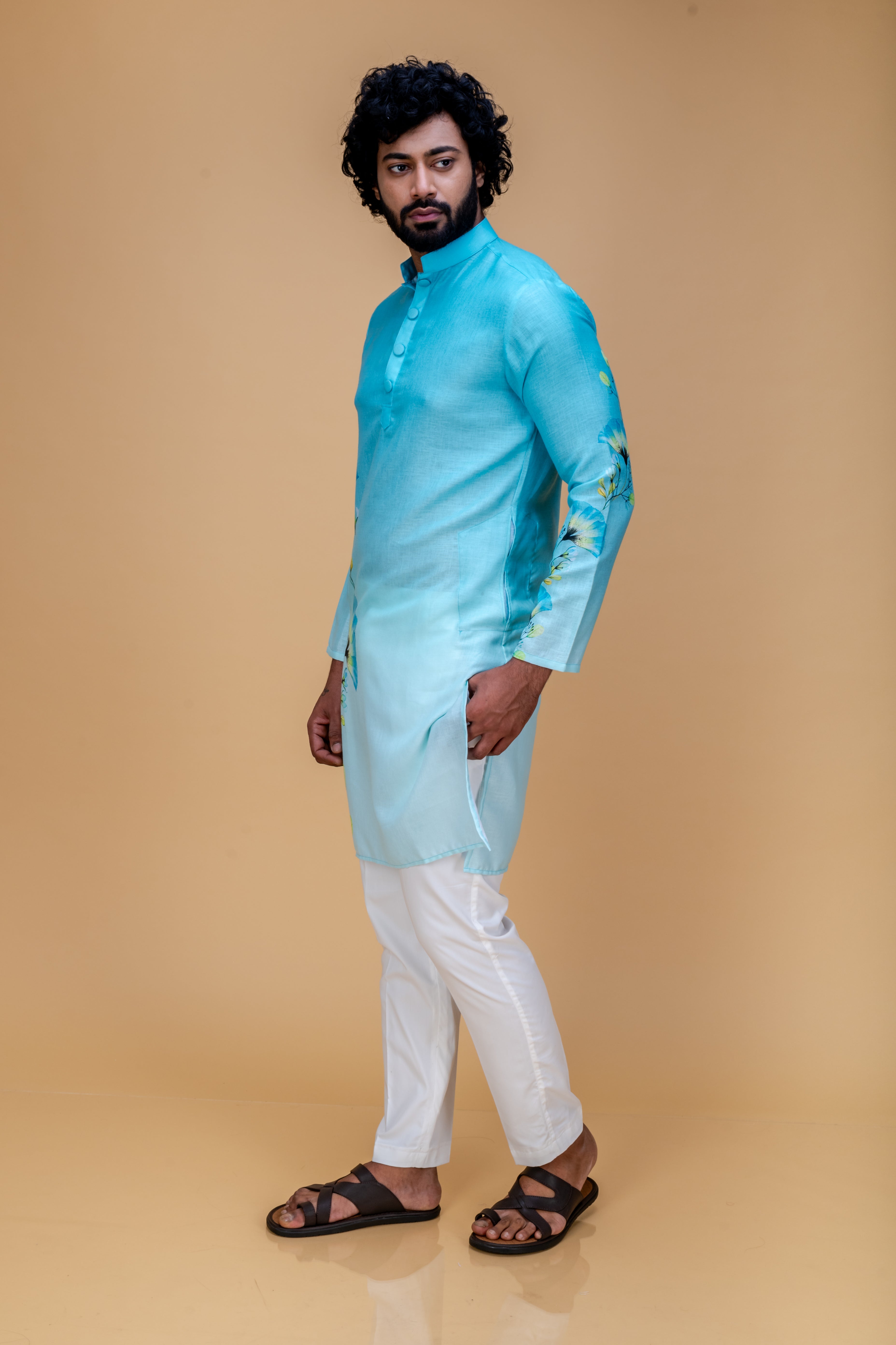 Blue ombre floral printed kurta set