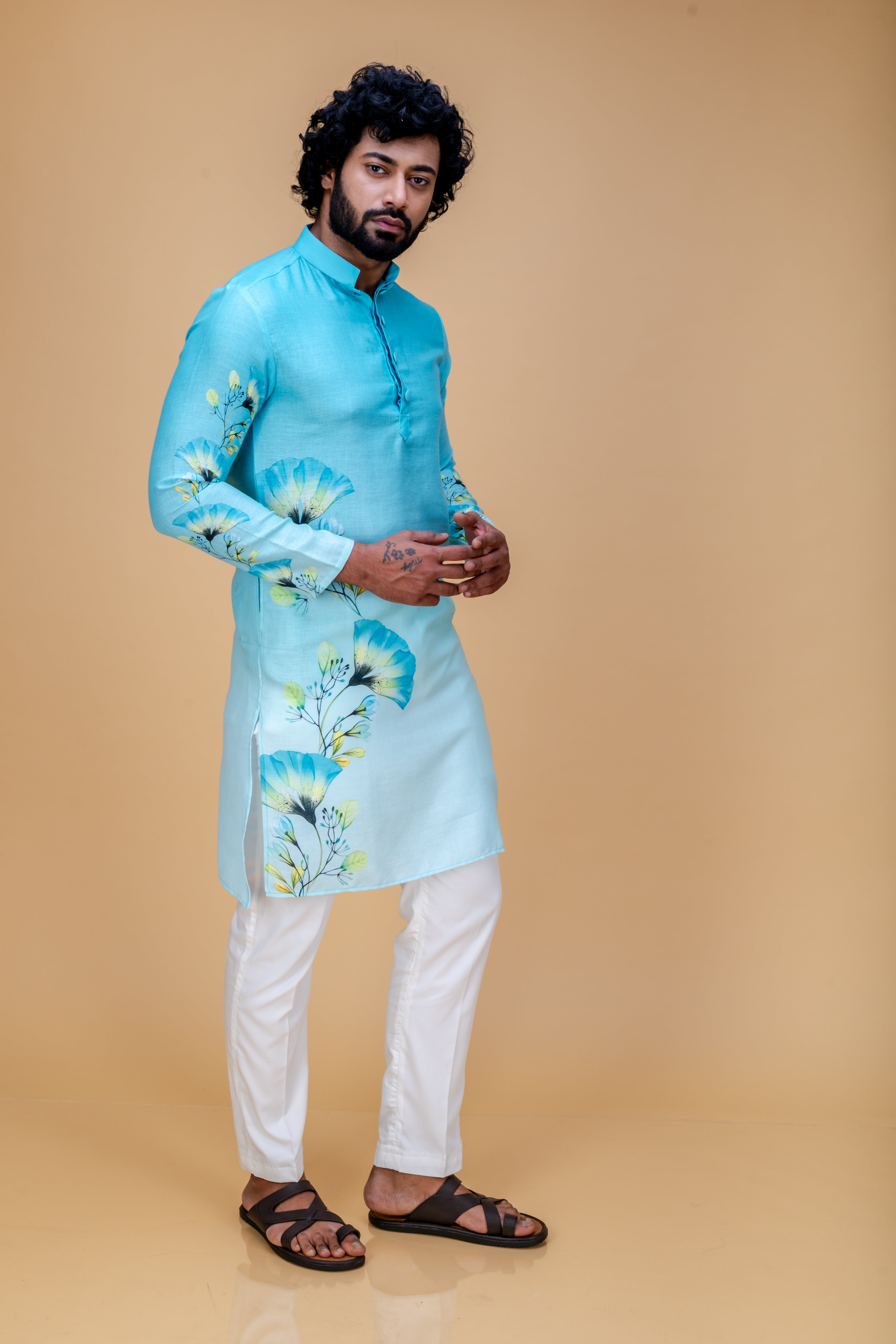 Blue ombre floral printed kurta set