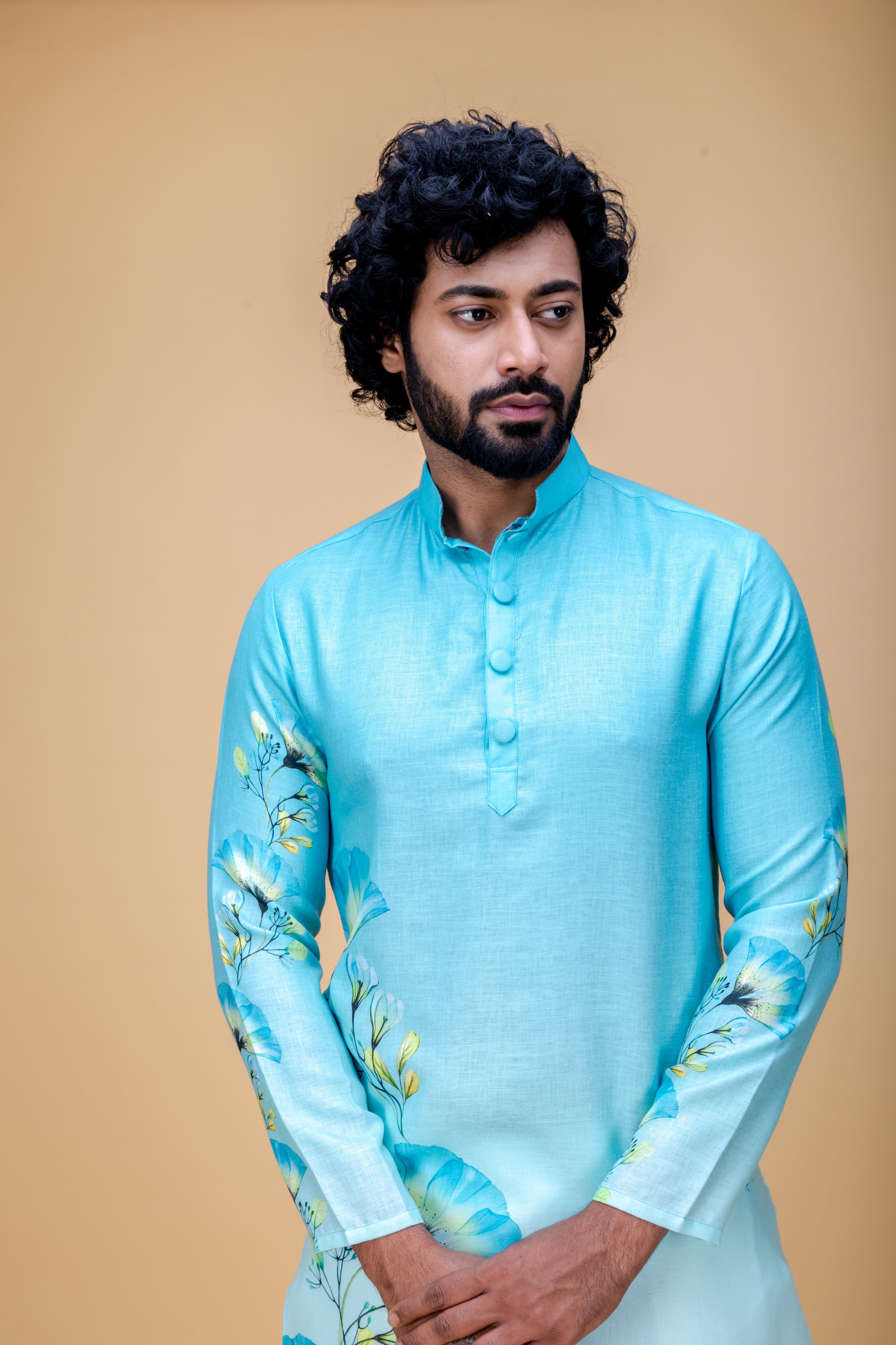 Blue ombre floral printed kurta set