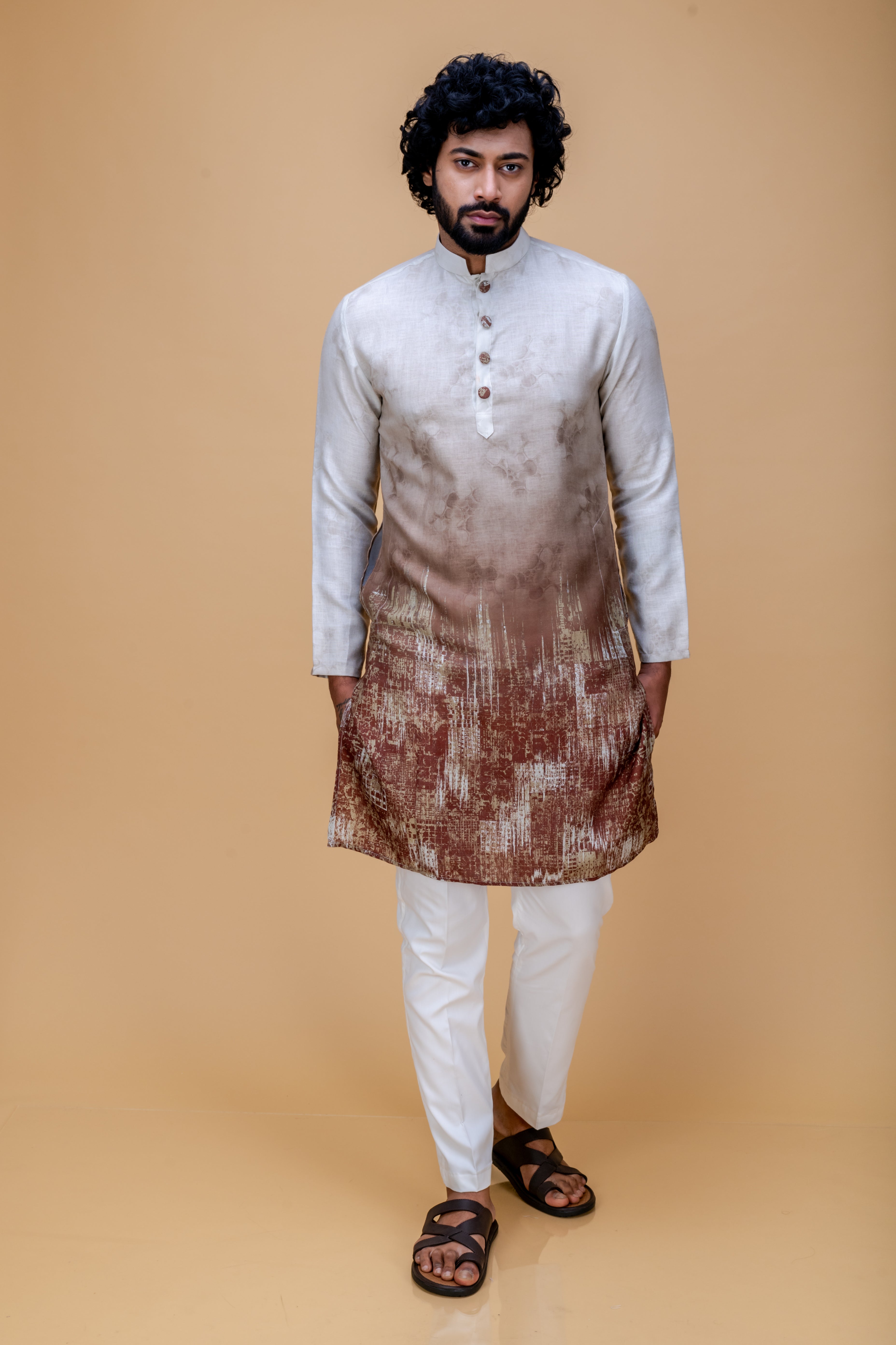 Brown ombre printed kurta set