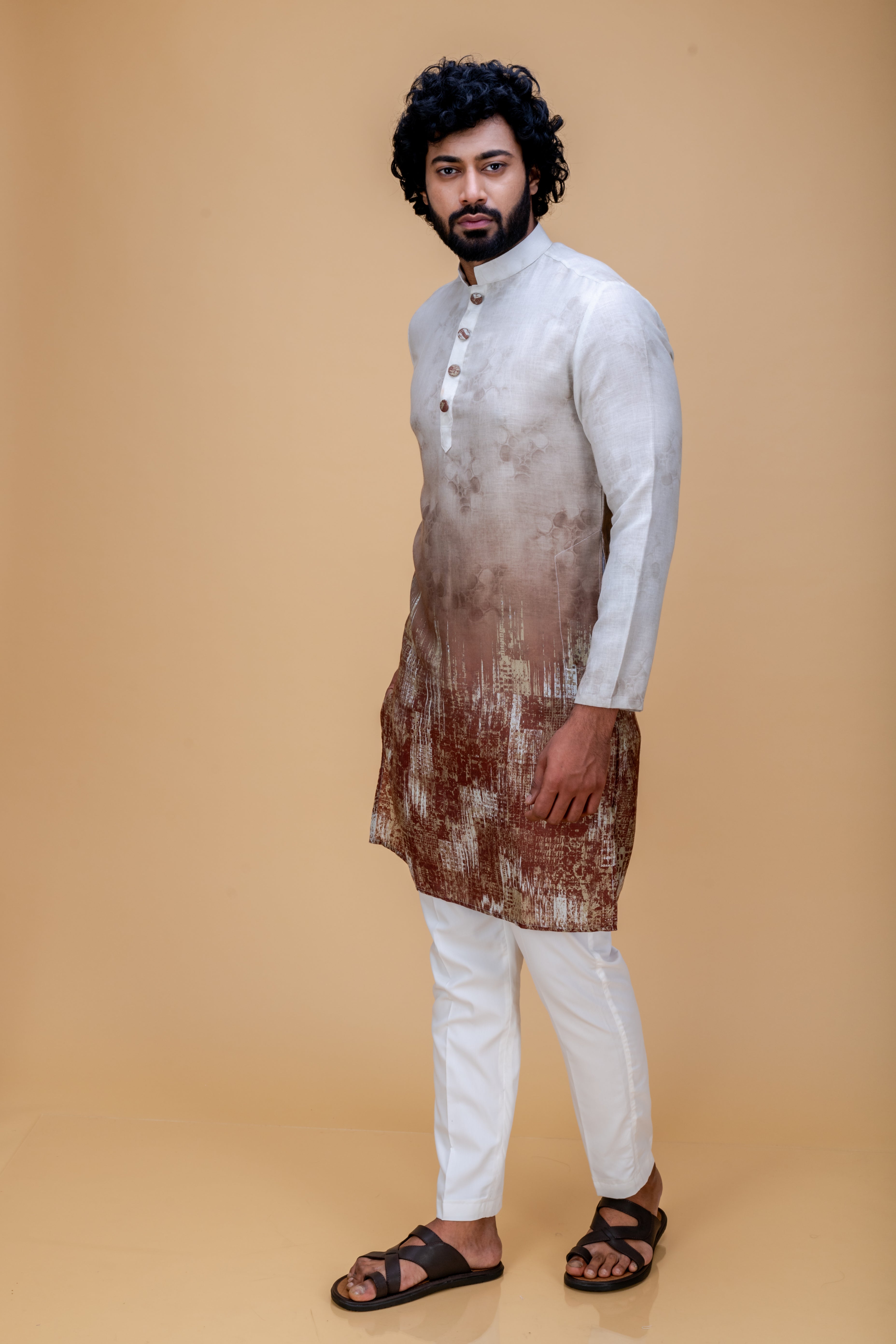 Brown ombre printed kurta set