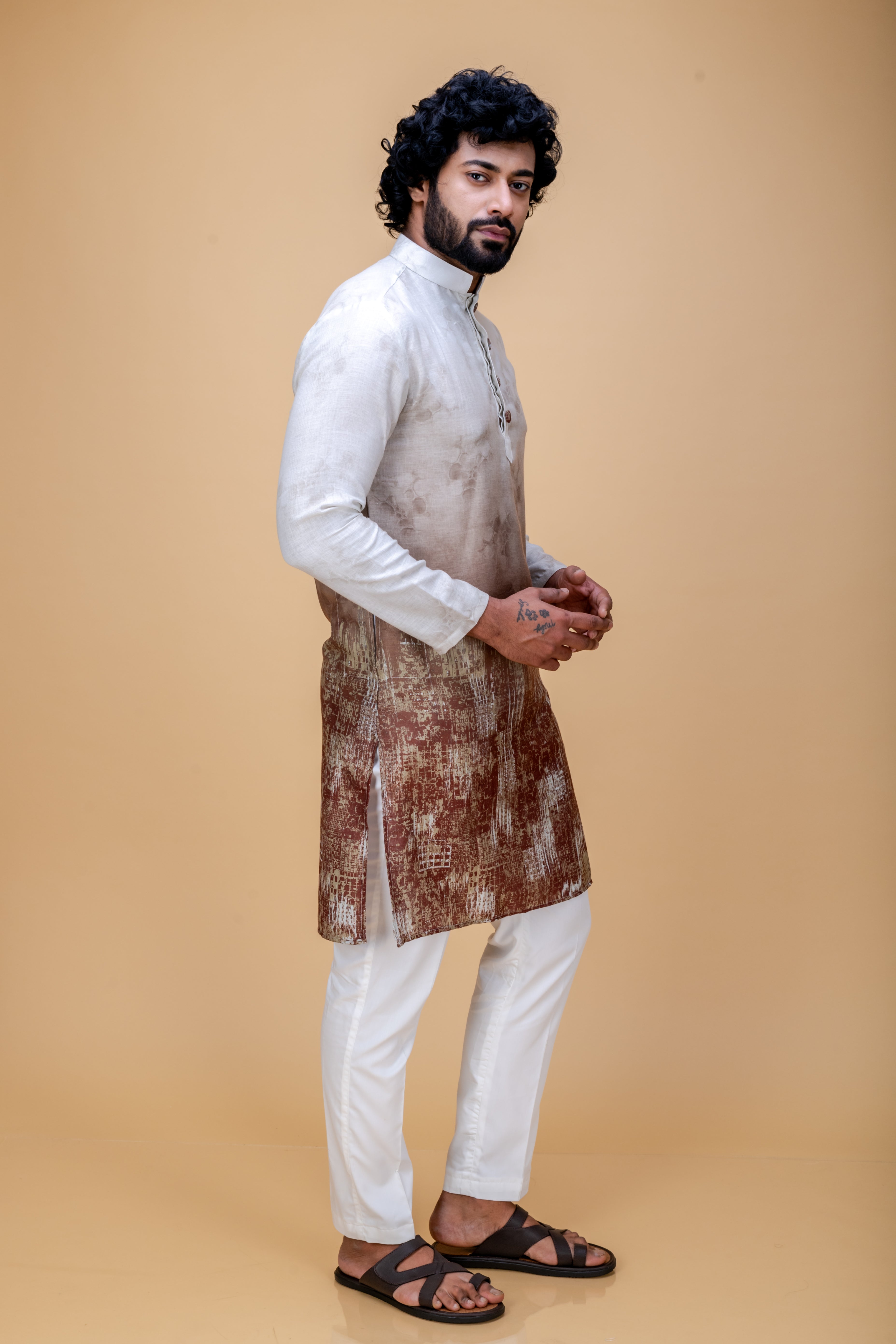 Brown ombre printed kurta set