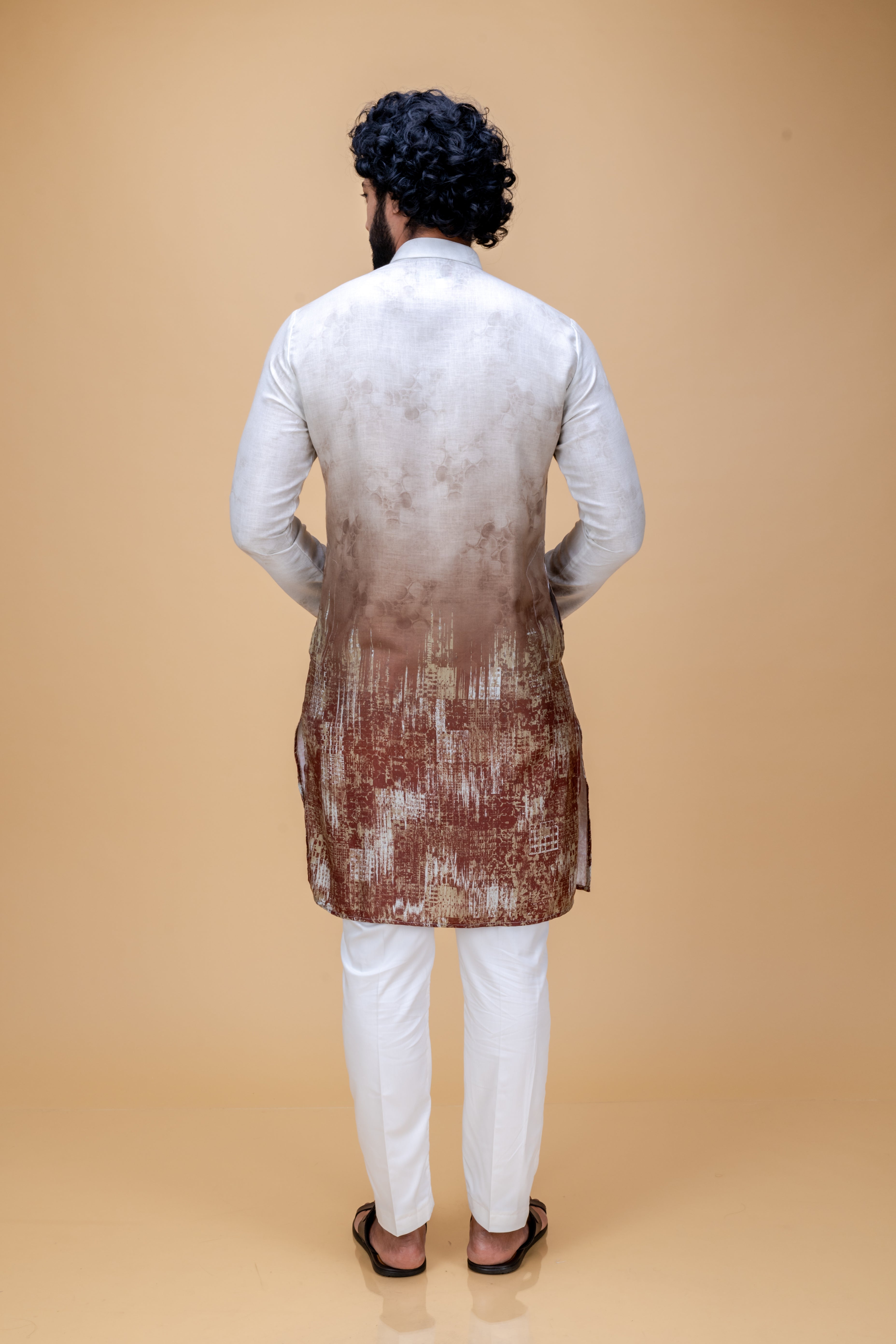 Brown ombre printed kurta set