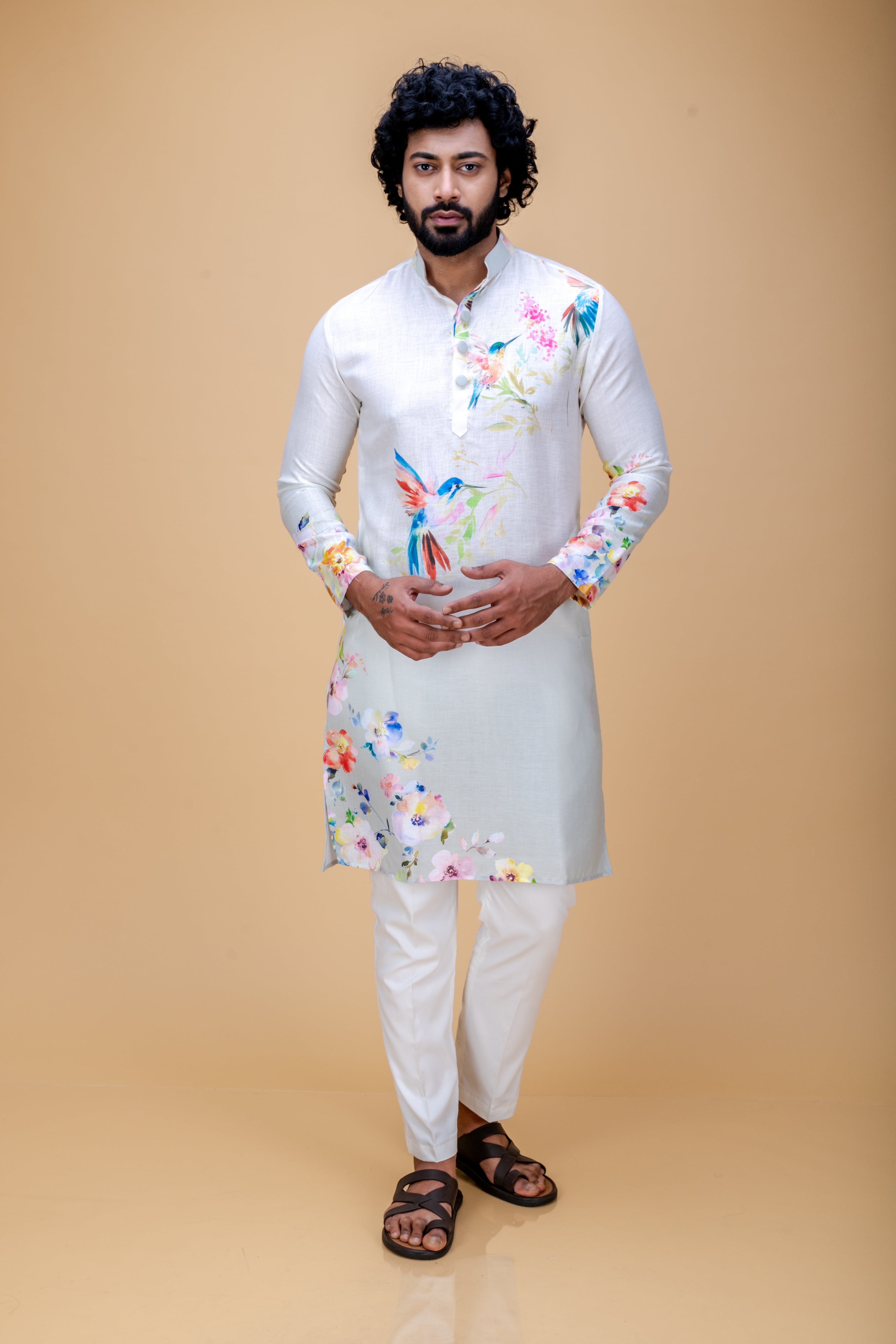 Off white floral printed kurta