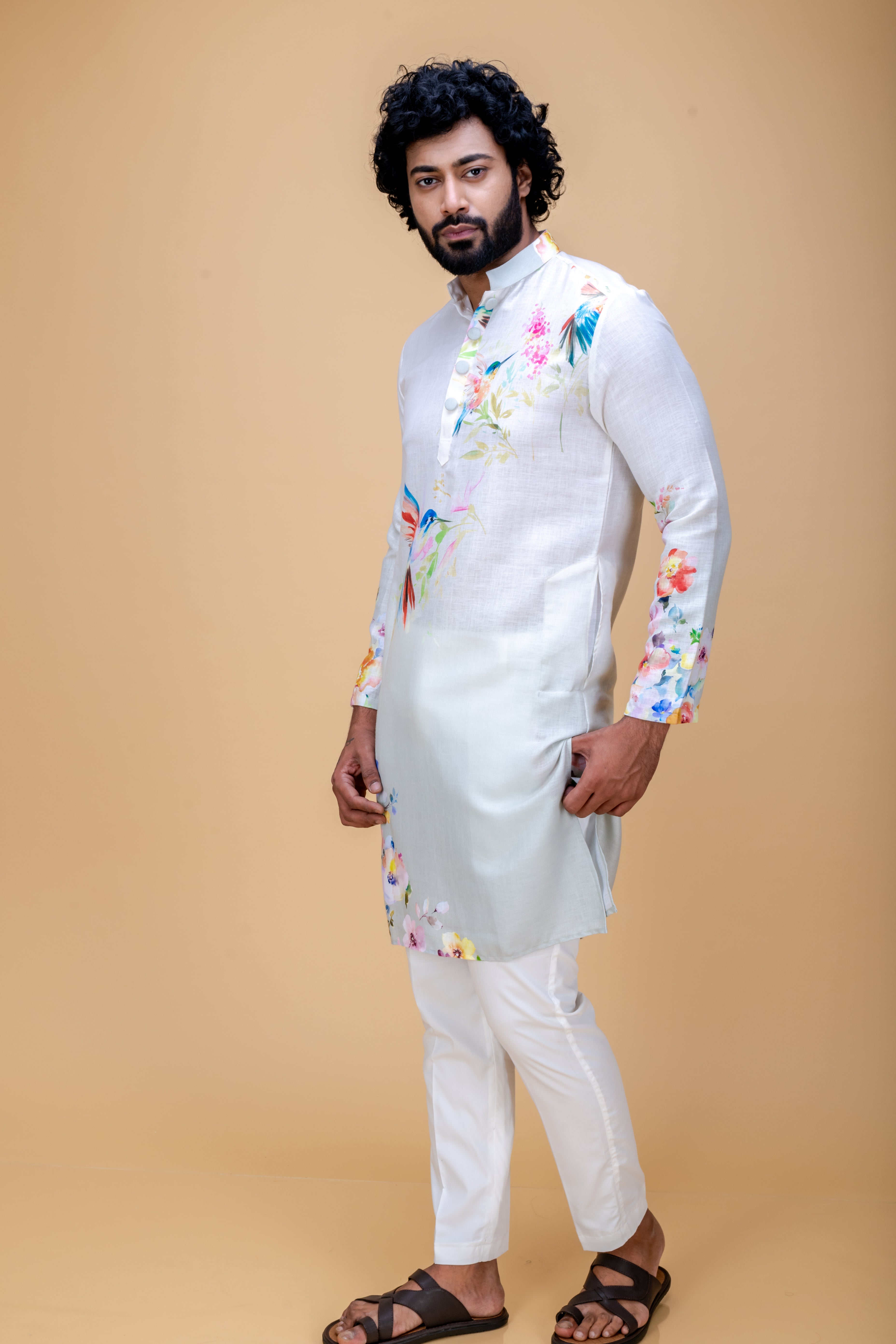 Off white floral printed kurta