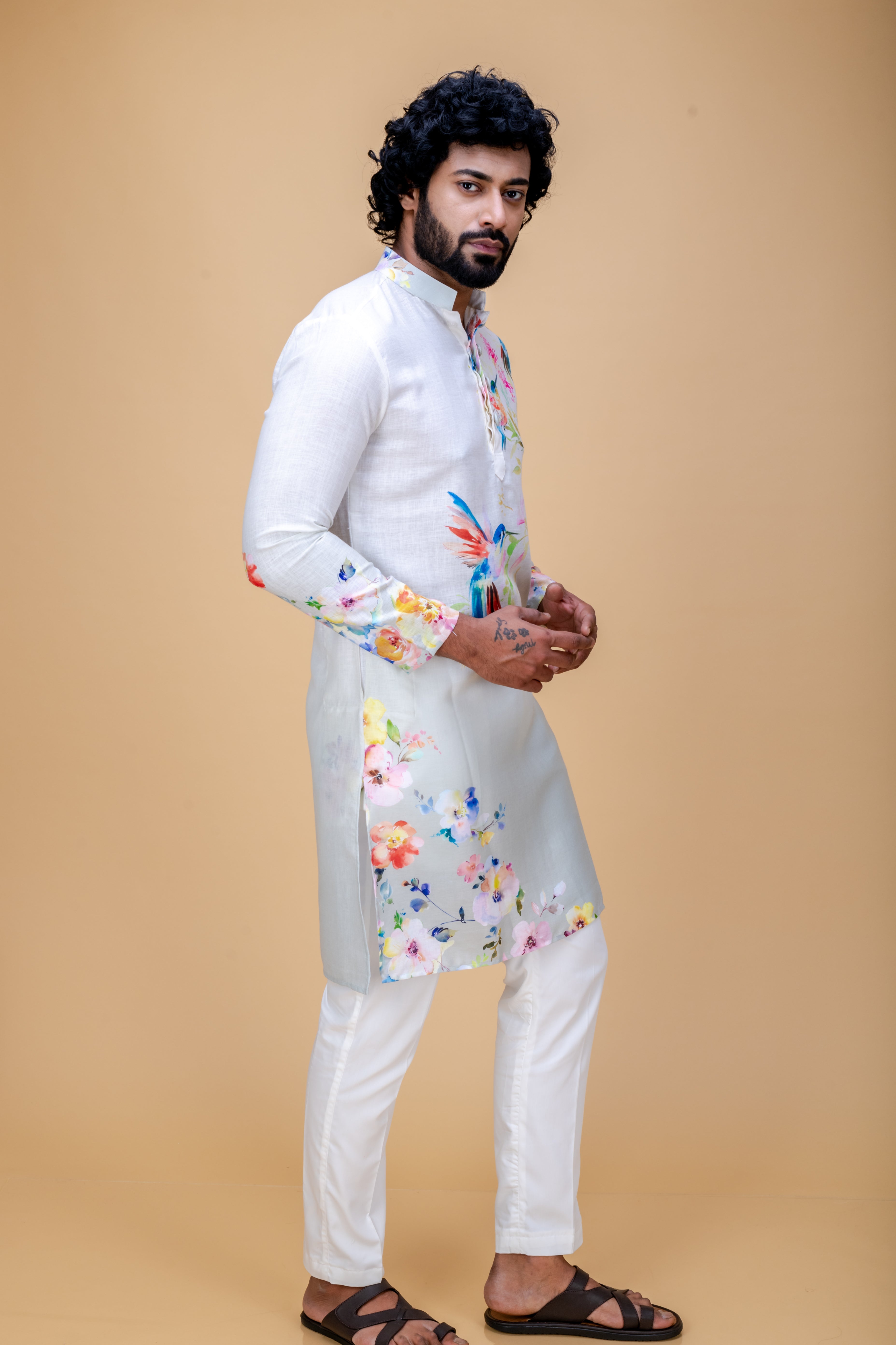 Off white floral printed kurta