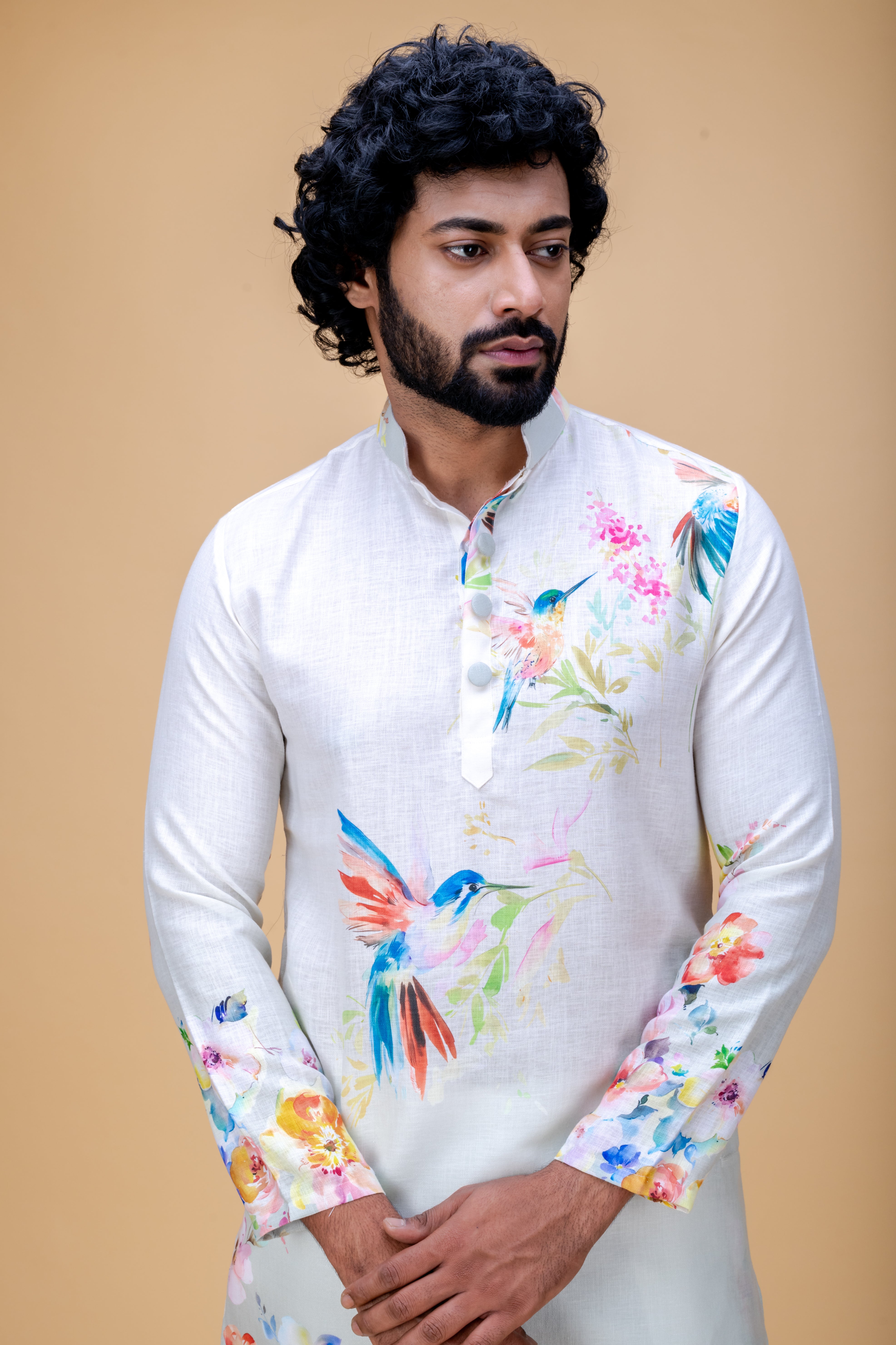 Off white floral printed kurta