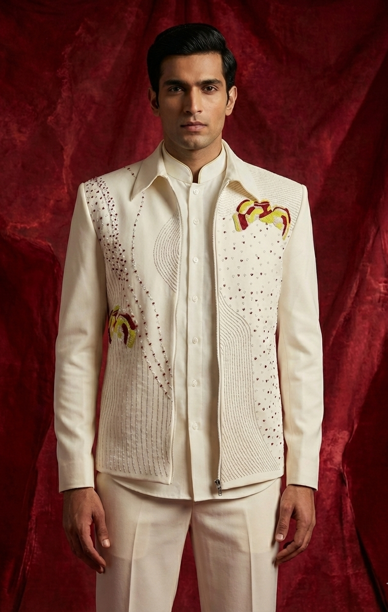 Ivory Embellished Contemporary Jacket Set