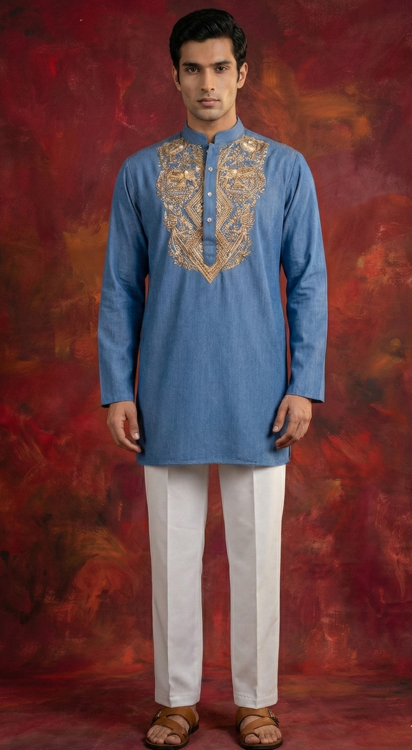 Midnight Blue Kurta with Antique Gold Embroidery
