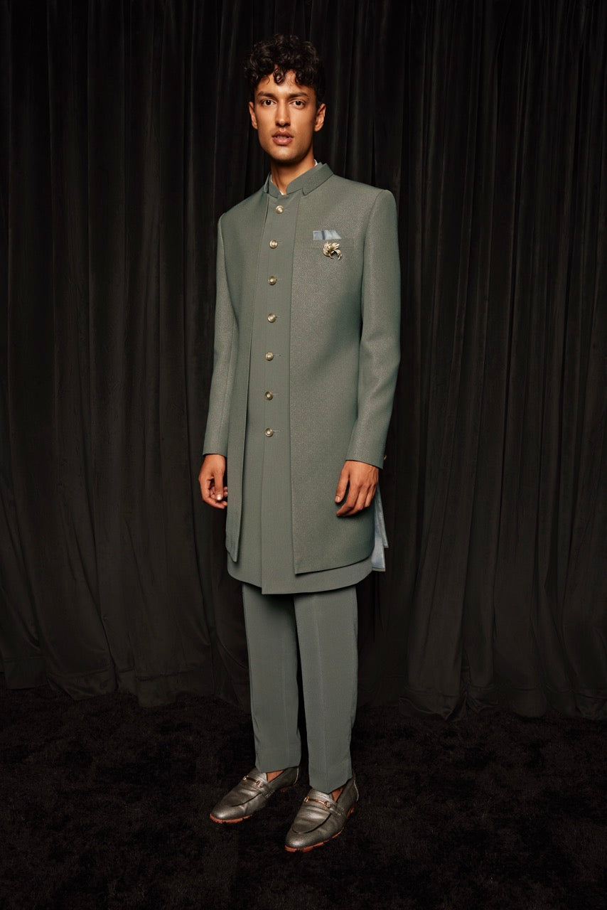 Sage Green Bandhgala Sherwani for Men – Contemporary Wedding & Festive Wear