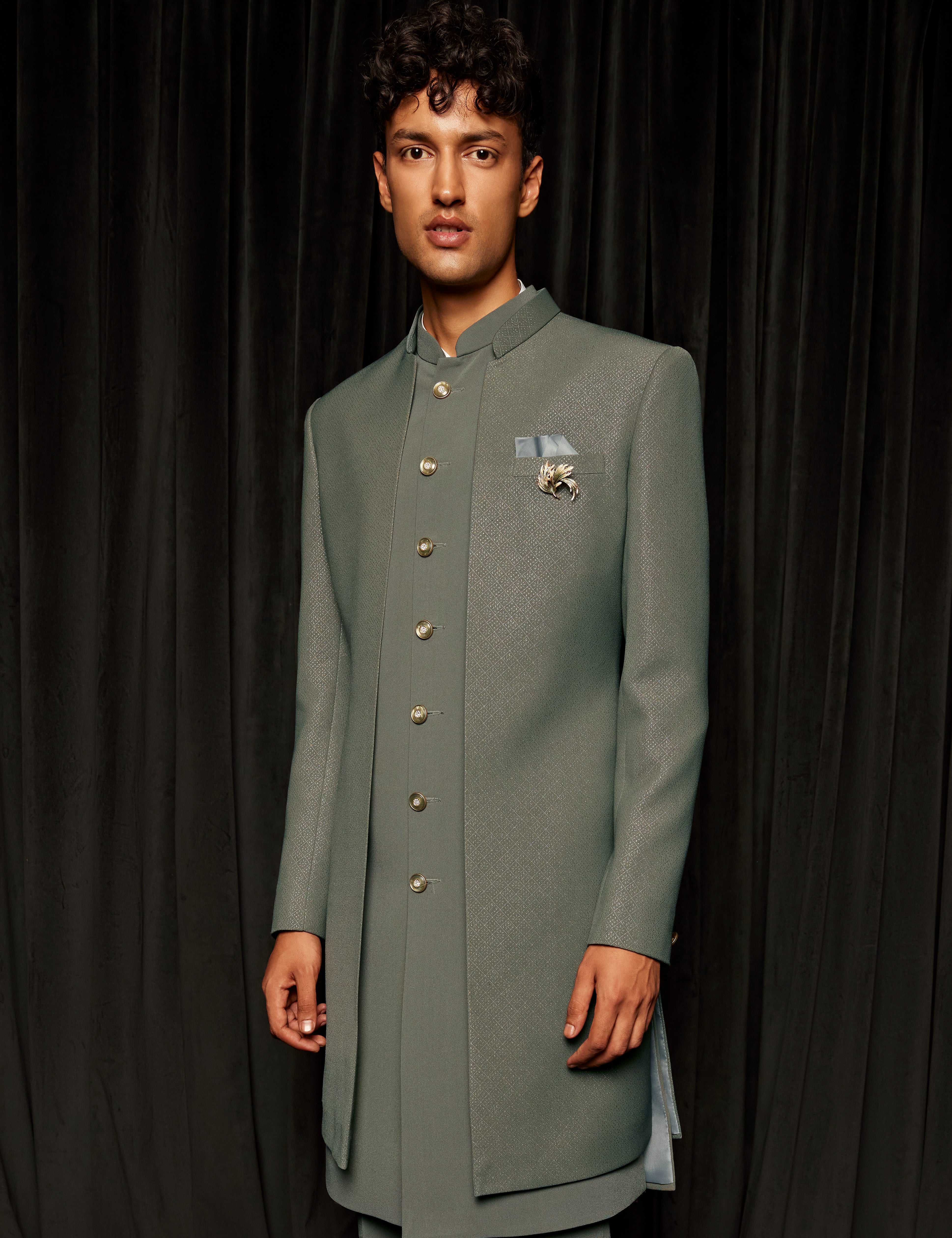 Sage Green Bandhgala Sherwani for Men – Contemporary Wedding & Festive Wear