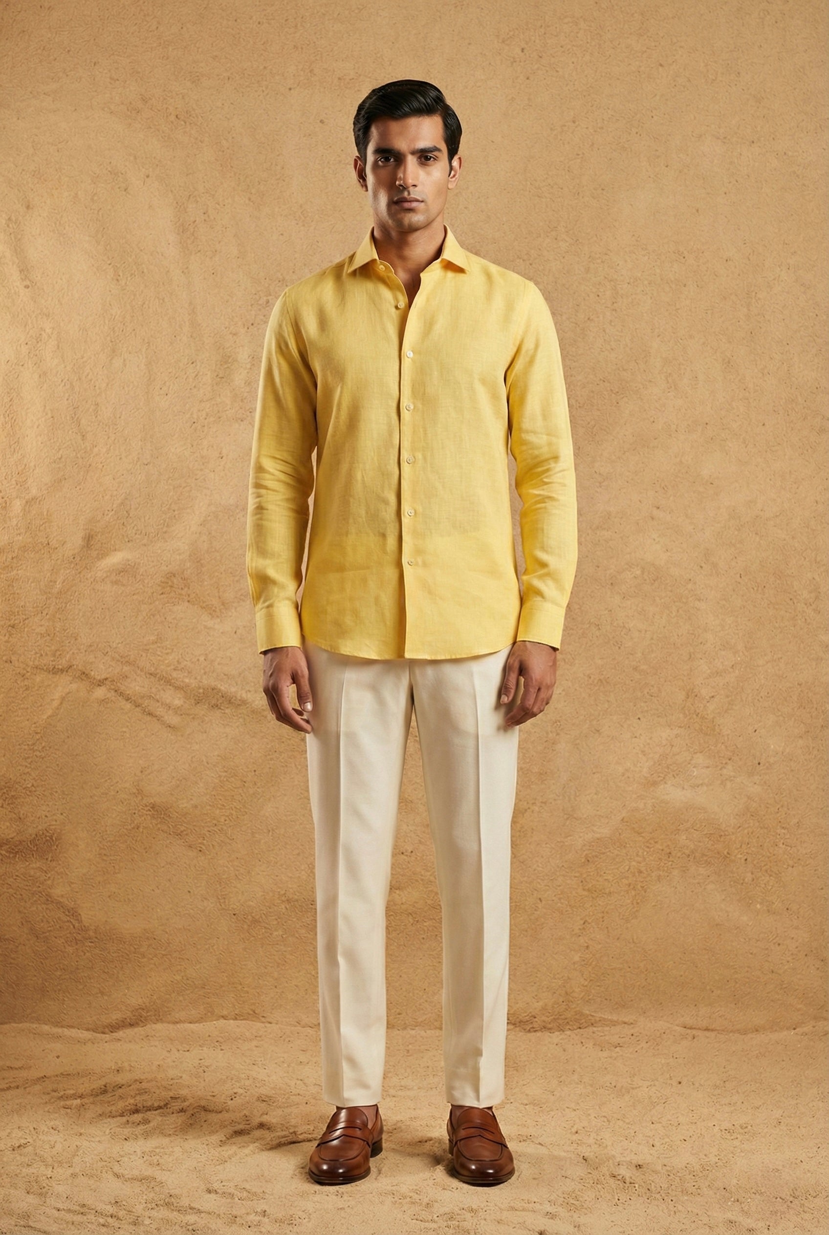 Sunlit Yellow Pure Linen Shirt for Men