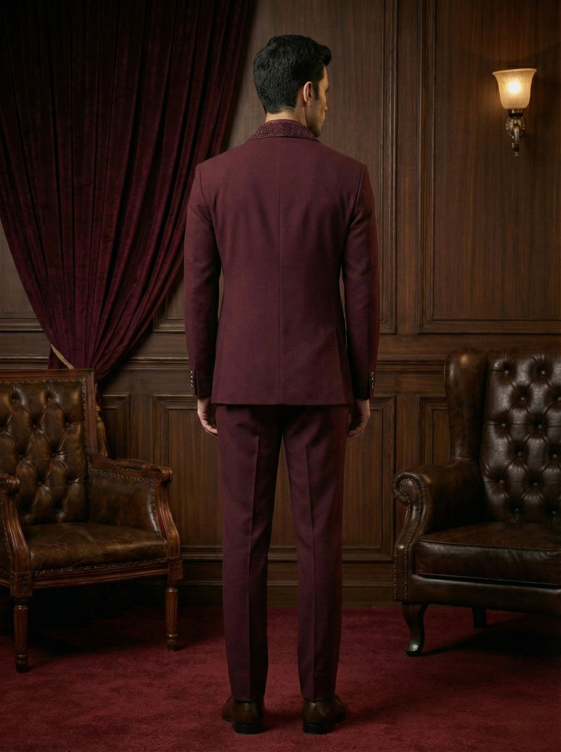 Burgundy Double-Breasted Evening Suit for Men