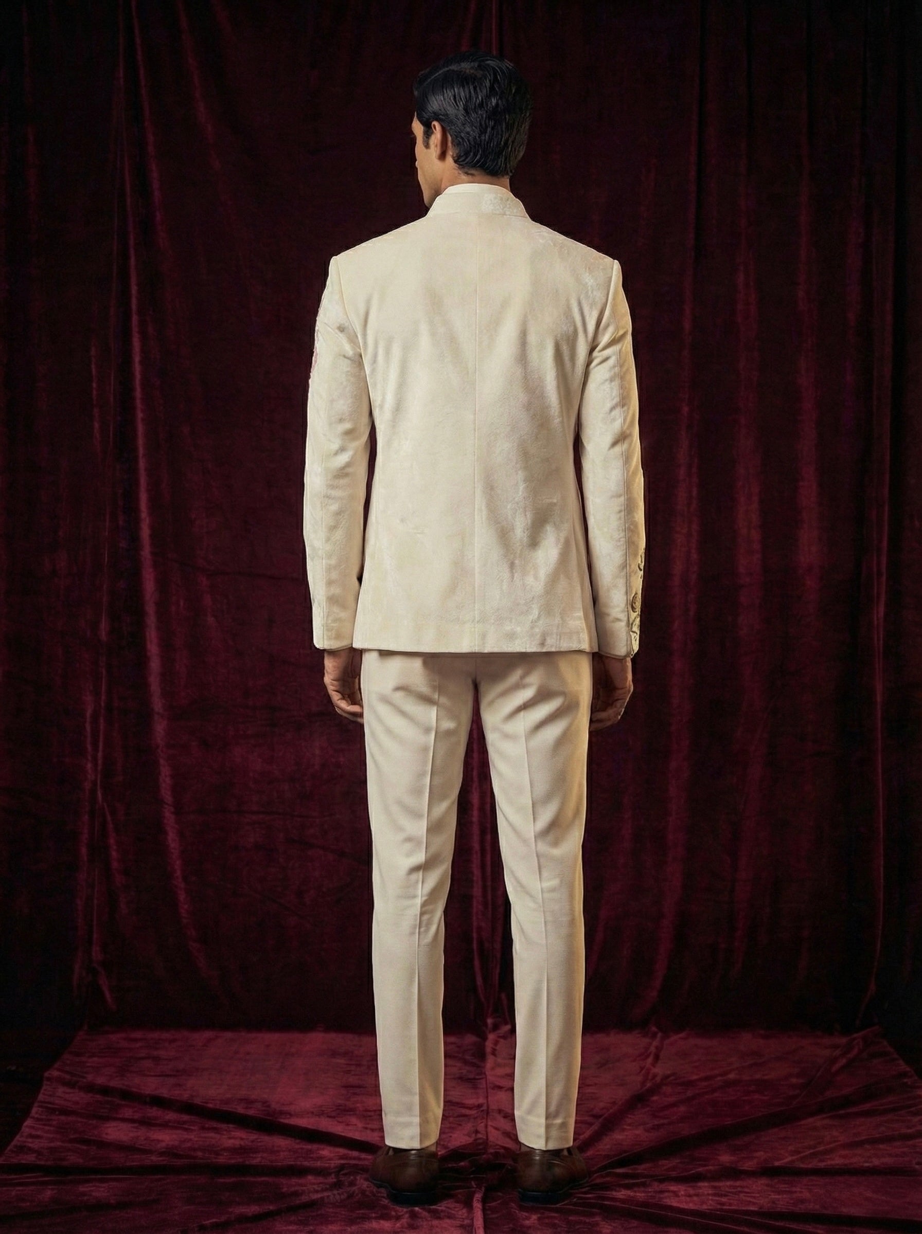 Ivory Floral Embroidered Indo-Western Bandhgala Suit