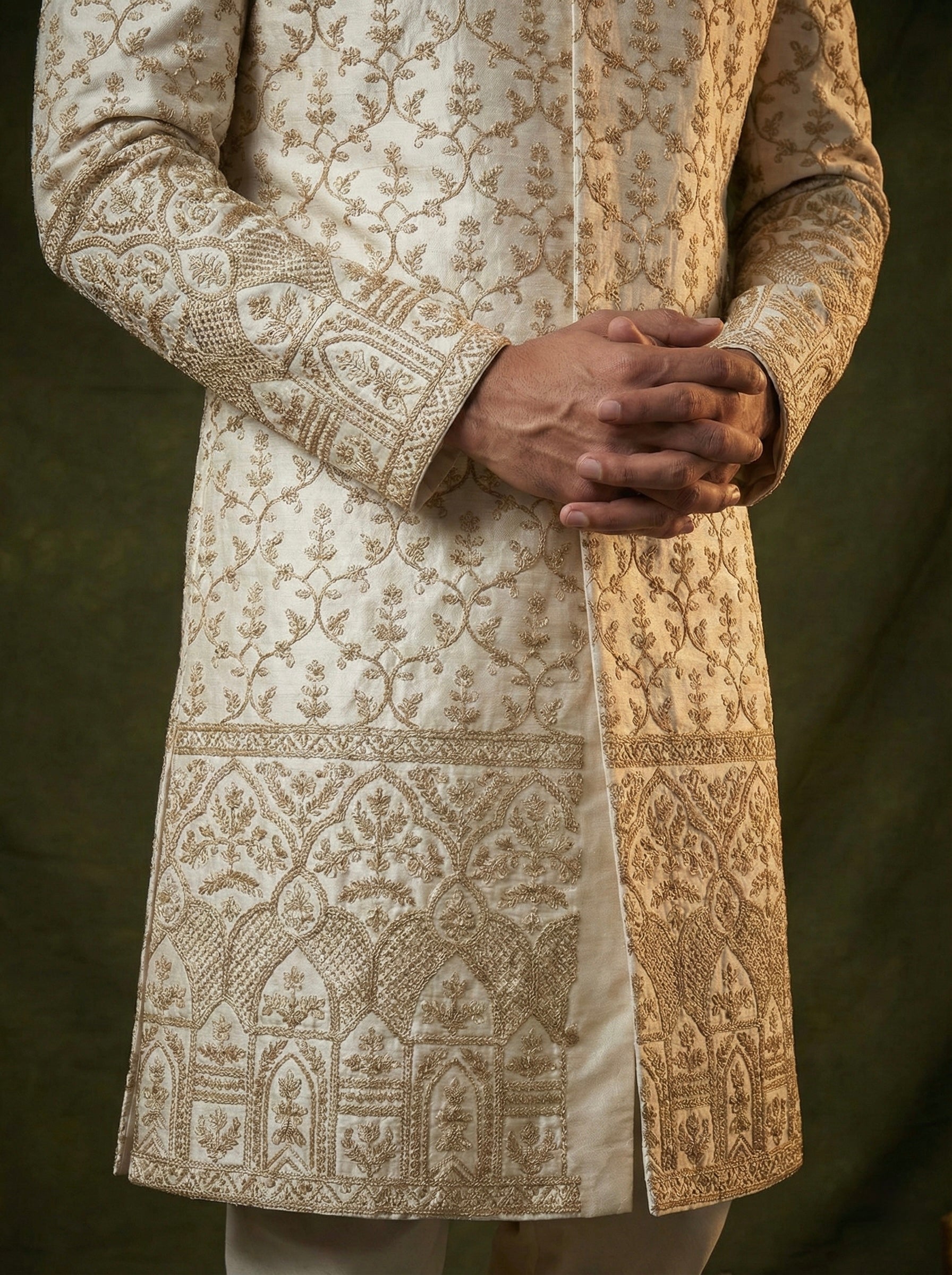 Regal Ivory Heritage Embroidered Sherwani Set for Men