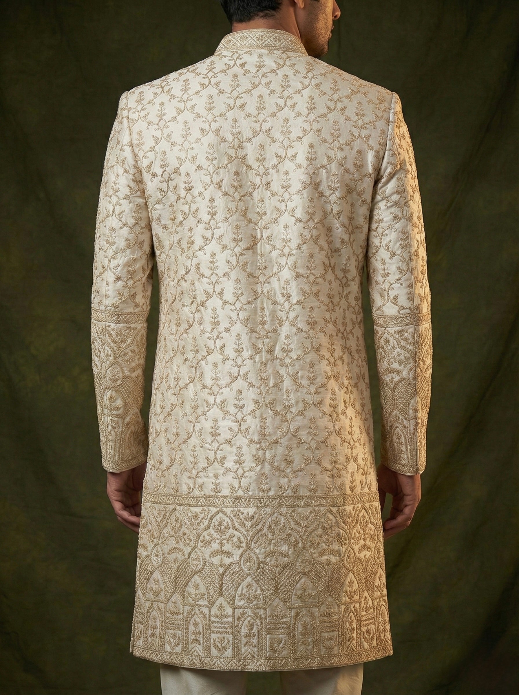 Regal Ivory Heritage Embroidered Sherwani Set for Men