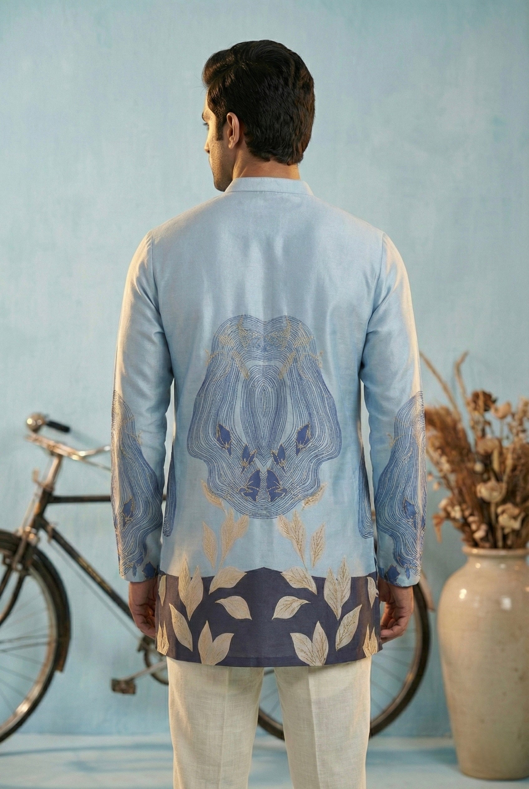 Sky Blue Artistic Printed Kurta for Men