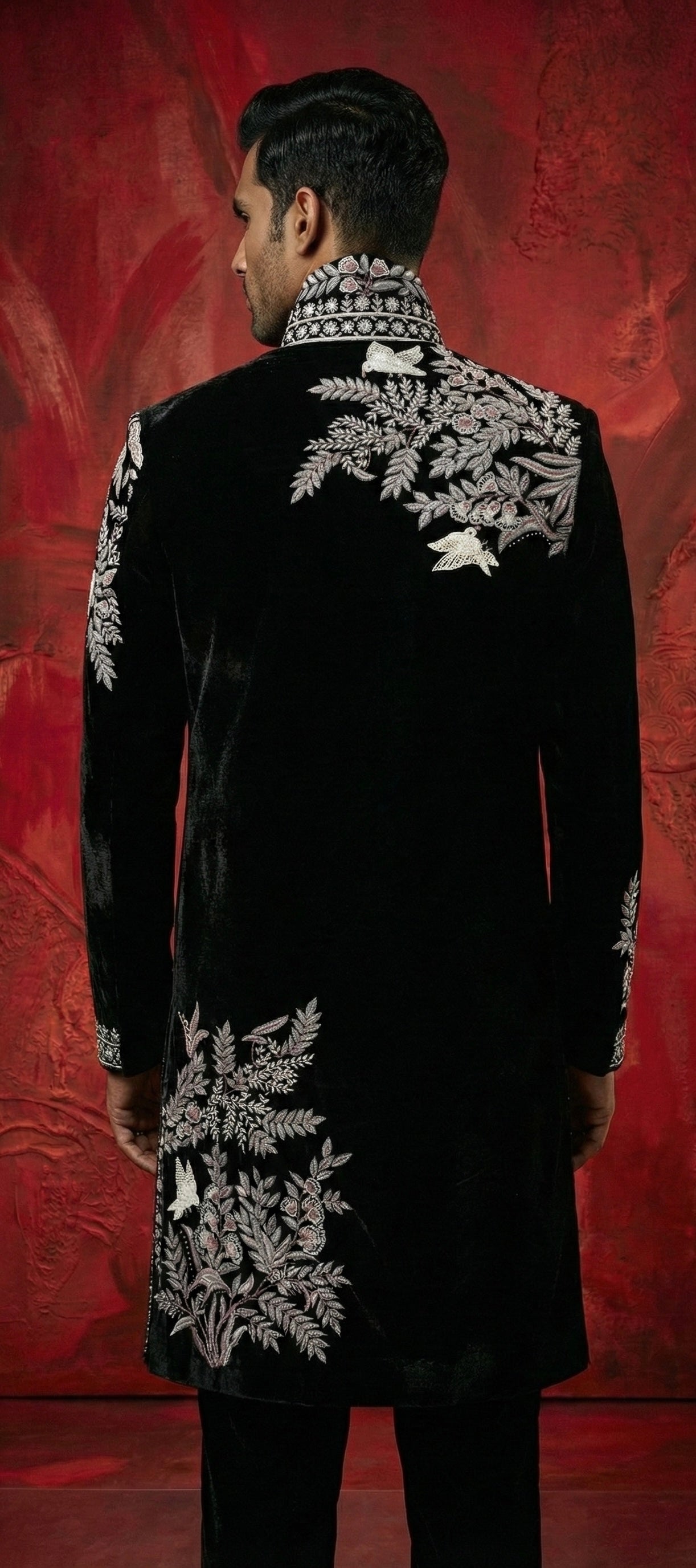 Midnight Noir Hand-Embroidered Sherwani Set