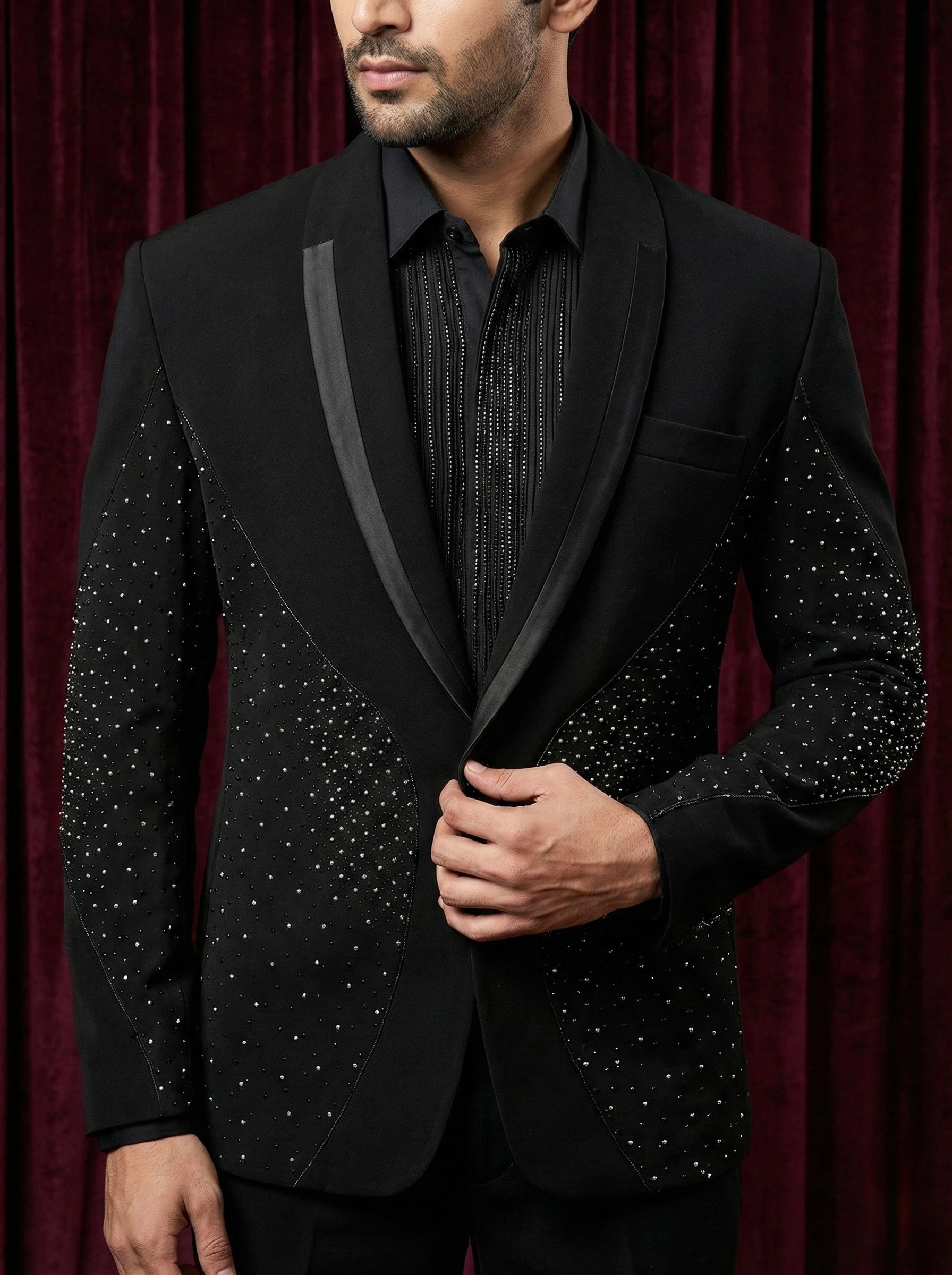 Black Embellished Evening Suit for Men – Luxury Party Wear