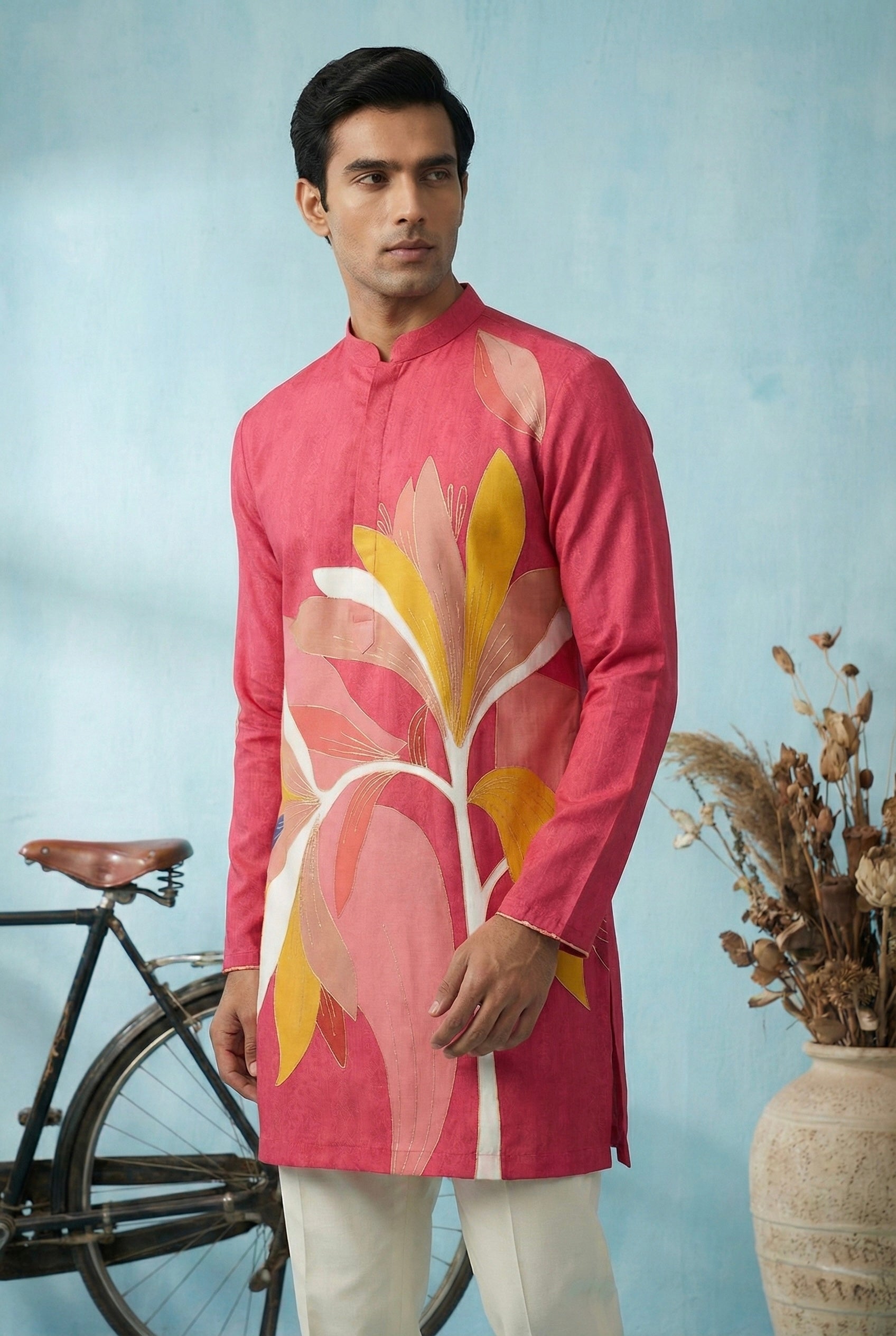 Coral Floral Printed Kurta for Men