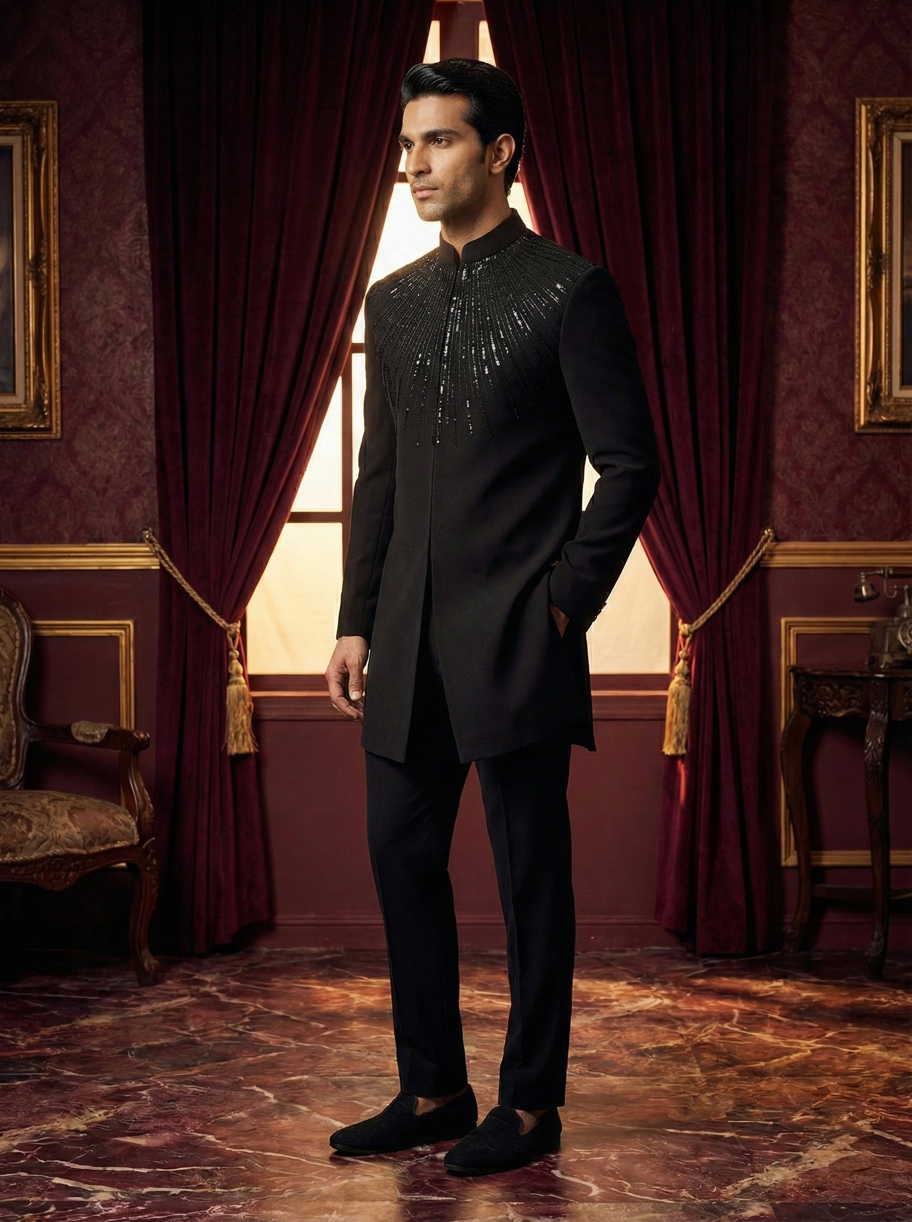 Midnight Radiance Hand-Embellished Bandhgala Set