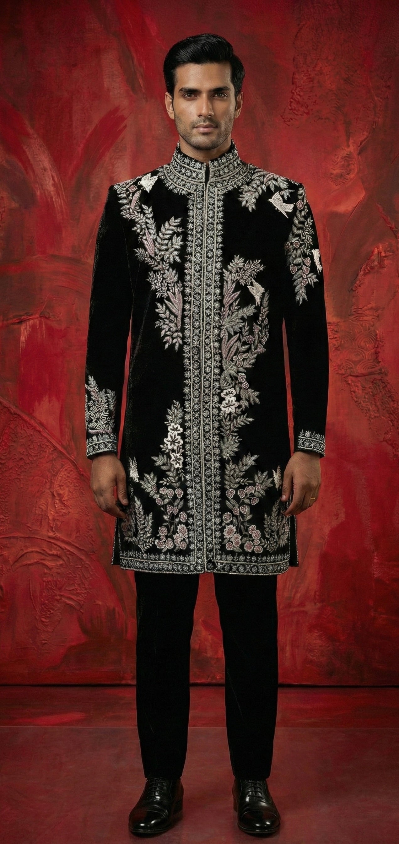 Midnight Noir Hand-Embroidered Sherwani Set