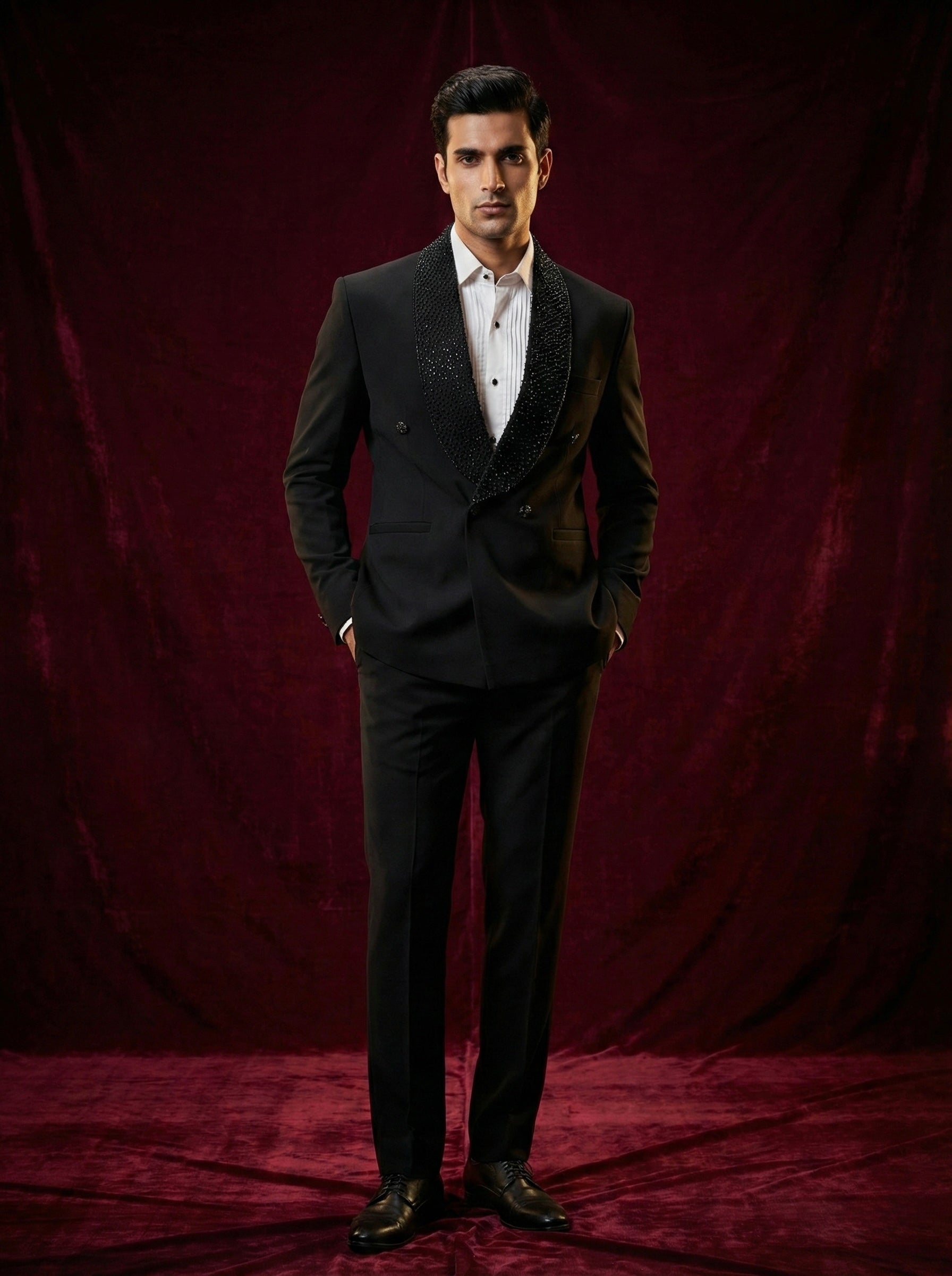 Black Double-Breasted Embellished Evening Suit