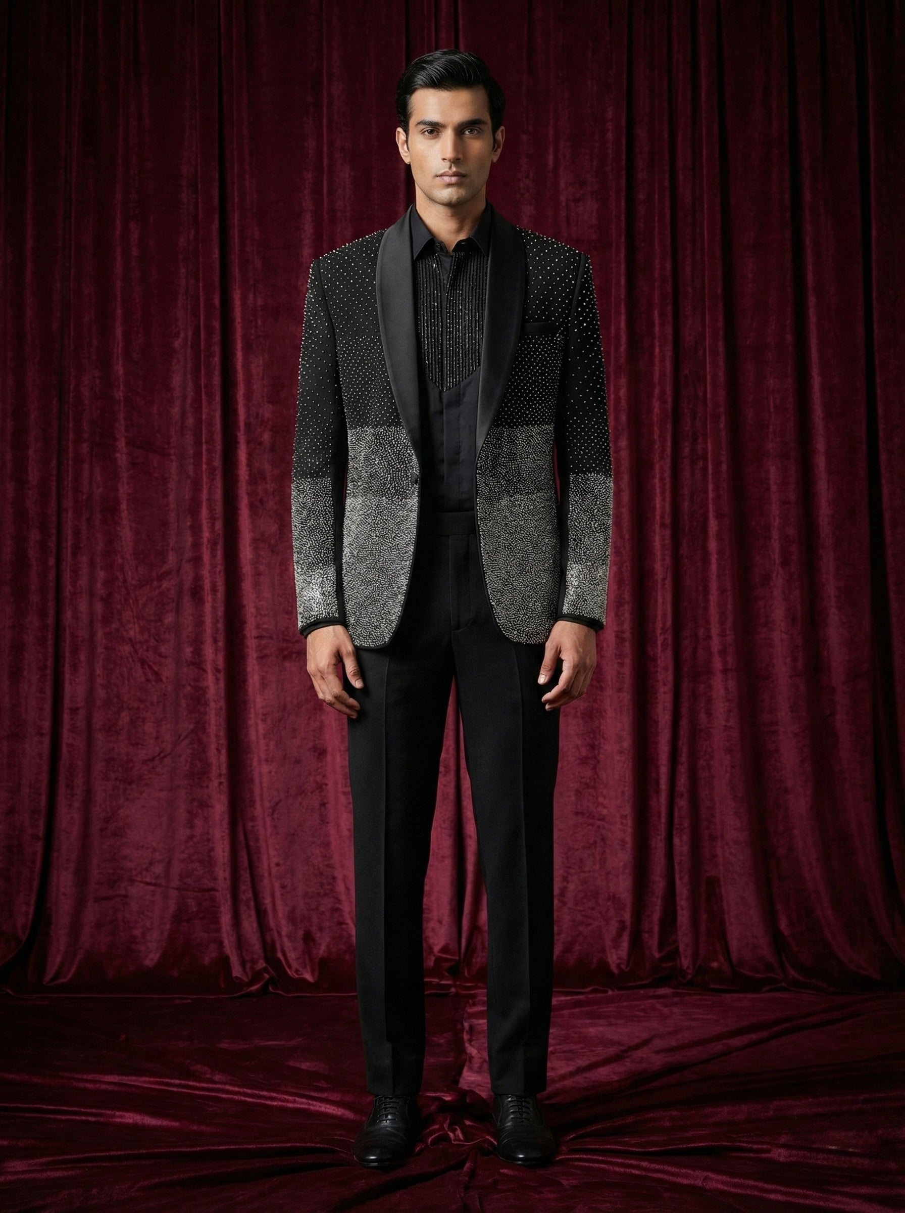 Black Embellished Gradient Evening Blazer Set